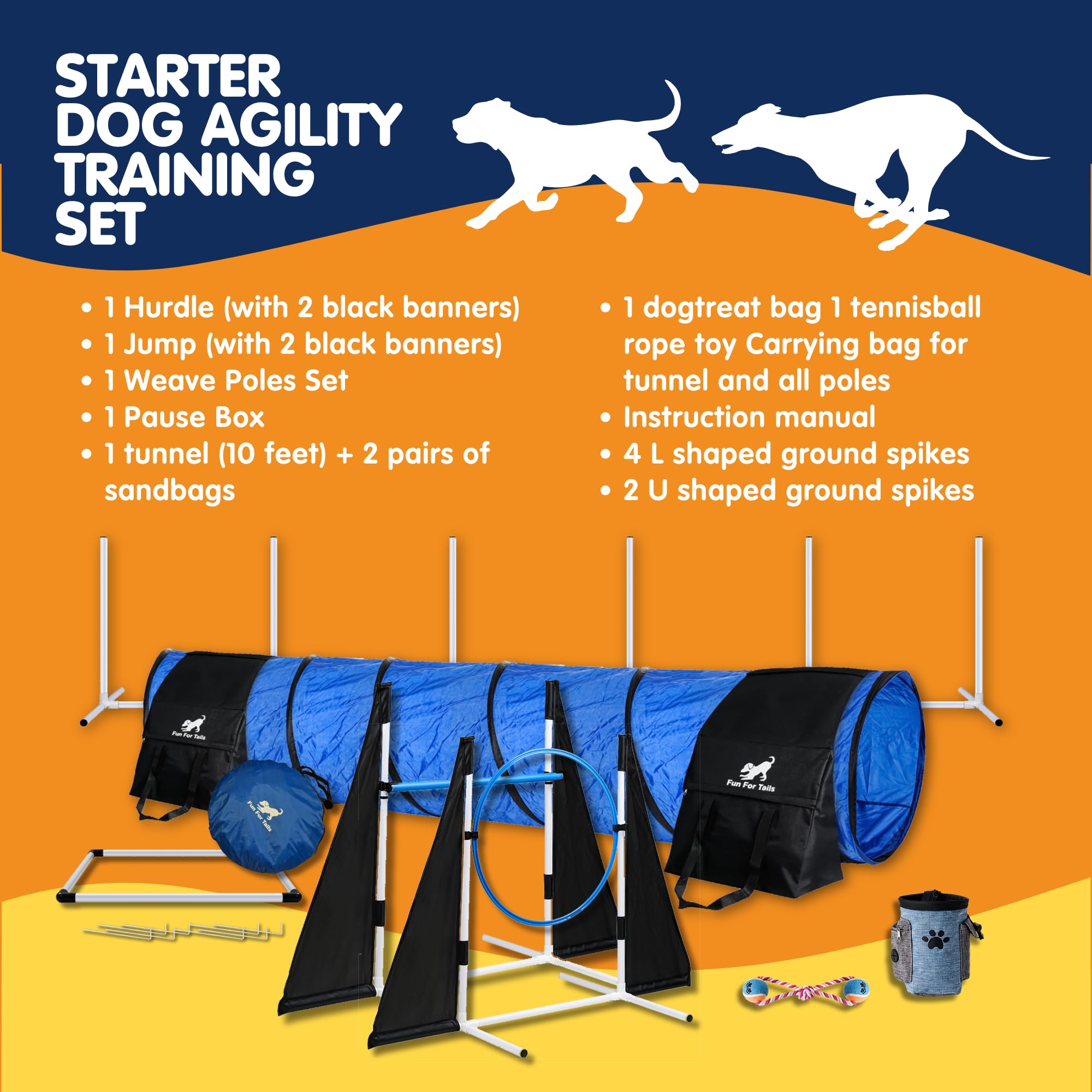 Premium Dog Agility Training Kit with Adjustable Hurdles, Tunnel & Treat Pouch - Complete Starter Set for Backyard Agility Courses, Puppy Training & Outdoor Exercise - Includes Jump Bars, Collapsible Tunnel, Tennis Ball & Training Rope for Small to Medium Dogs