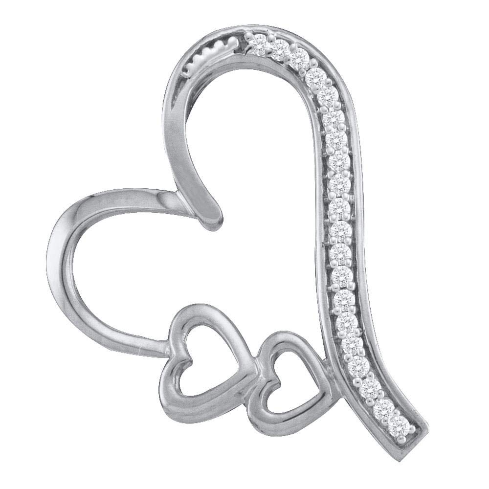 10K White Gold Women's Round Diamond Triple Heart Pendant Necklace - 1/20 CTTW - Elegant Jewelry Gift for Her, Perfect for Valentine's Day, Anniversary & Special Occasions