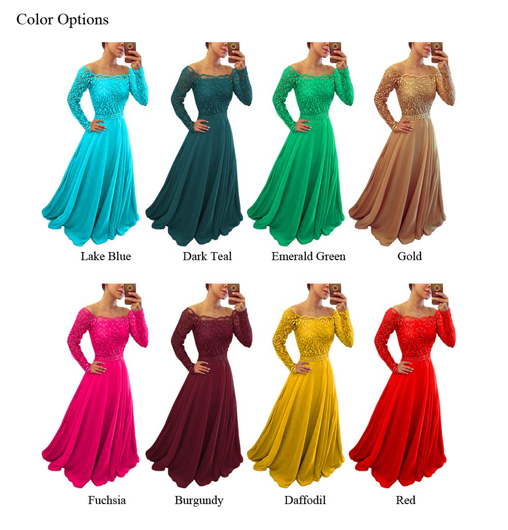 Elegant Women's Off Shoulder Long Sleeve Lace Beaded Evening Dress - A-Line Illusion Bridesmaid Gown for Weddings, Prom & Special Occasions