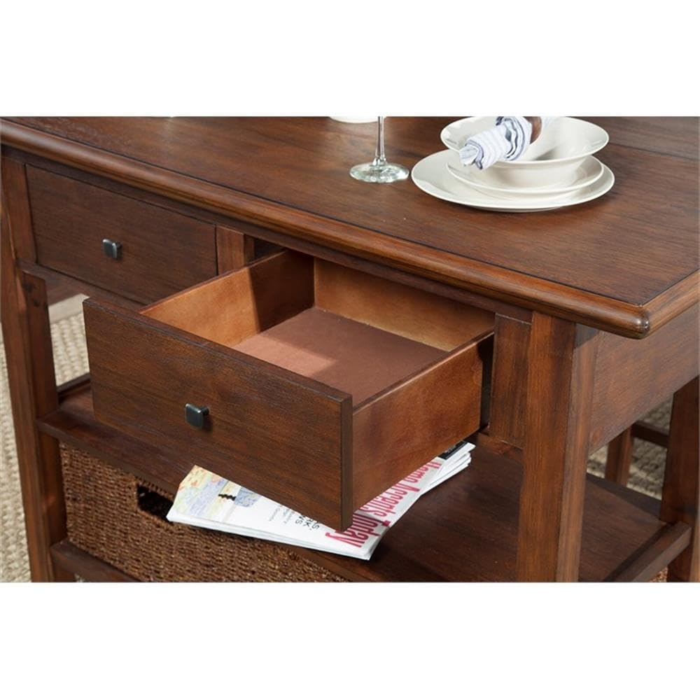 Alpine Furniture Caldwell Wood Kitchen Cart in Antique Cappuccino Brown - Portable Kitchen Island with Wheels for Small Spaces, Perfect for Dining Room, Pantry or Outdoor Entertaining