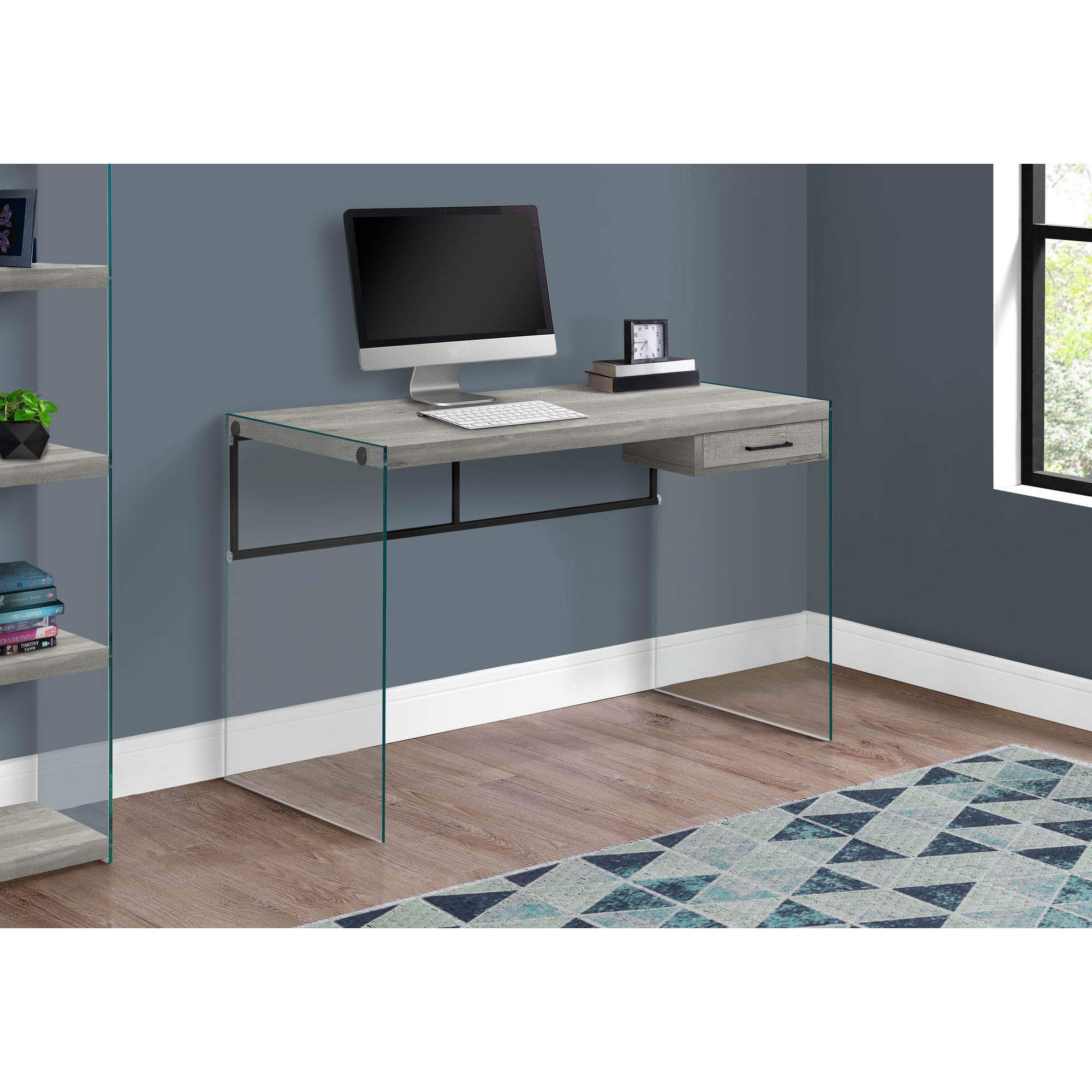 Offex 48 Inch Modern Glass Computer Desk with Tempered Glass Legs - Sleek Grey & Black Home Office Desk for Work, Gaming & Study