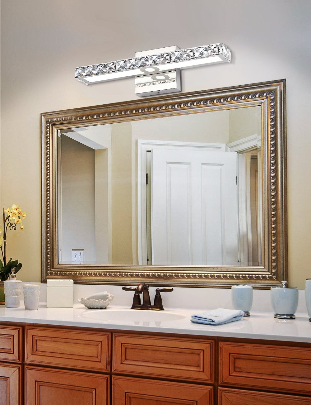 SOLFART Crystal LED Vanity Lights - Wall Mirror Vanity Light Fixtures for Bathroom & Bedroom Lighting - Perfect for Makeup, Grooming & Home Decor