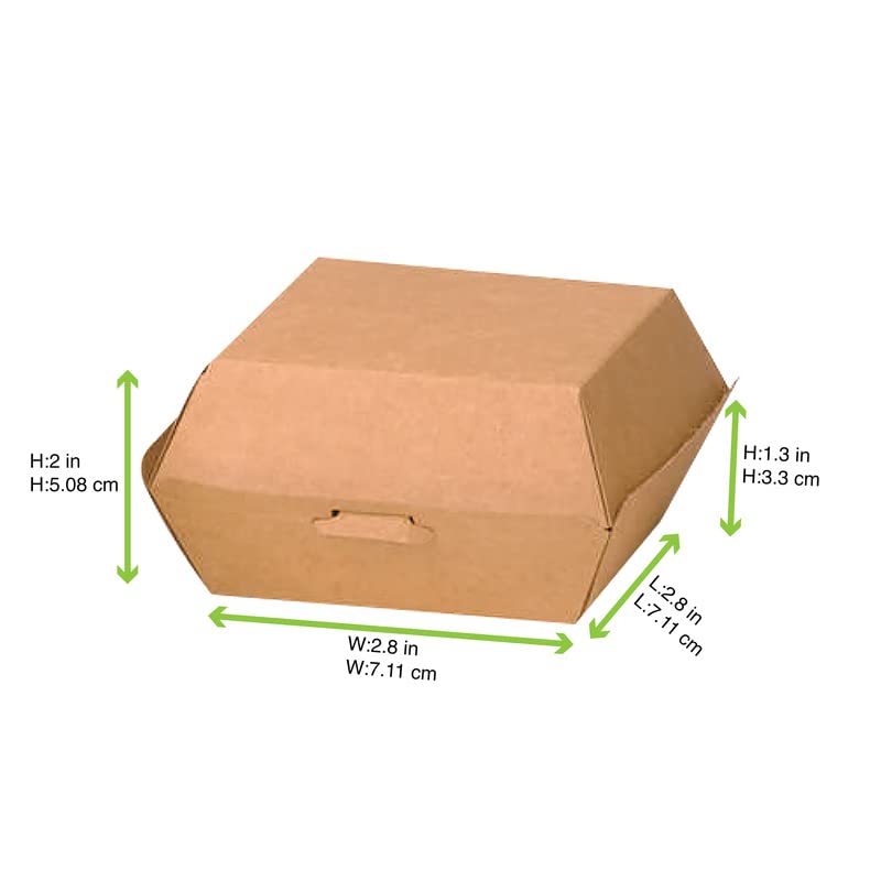 **PACKNWOOD 210EATBUK50 Kraft Mini Slider Boxes - 2.8 x 2.8 x 2 Inches - Disposable Food Containers, Corrugated Gift Boxes, Small Cardboard Takeout Boxes - Bulk 500 Pcs for Restaurants, Bakeries & Party Favors**