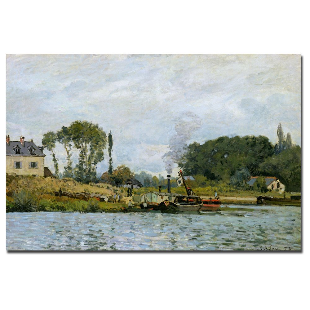 Trademark Fine Art Alfred Sisley Boats at Bougival 1873 Canvas Wall Art Print - Ready to Hang - Impressionist Landscape Painting for Living Room, Bedroom & Office Decor