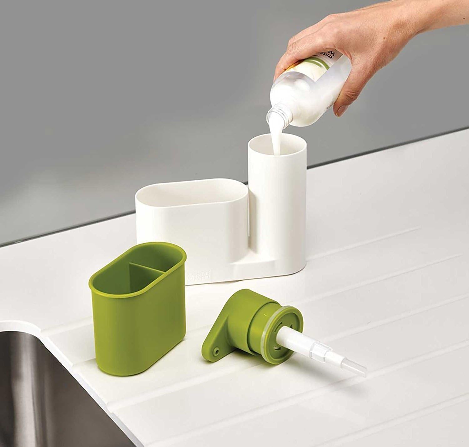 ADDCART Plastic Sink Organizer with Soap Holder & Liquid Dispenser - Kitchen & Bathroom Storage Stand for Sponges, Brushes, and Cleaning Supplies (Multi-Color, Pack of 1) - Perfect for Small Space Organization and Clutter-Free Sinks