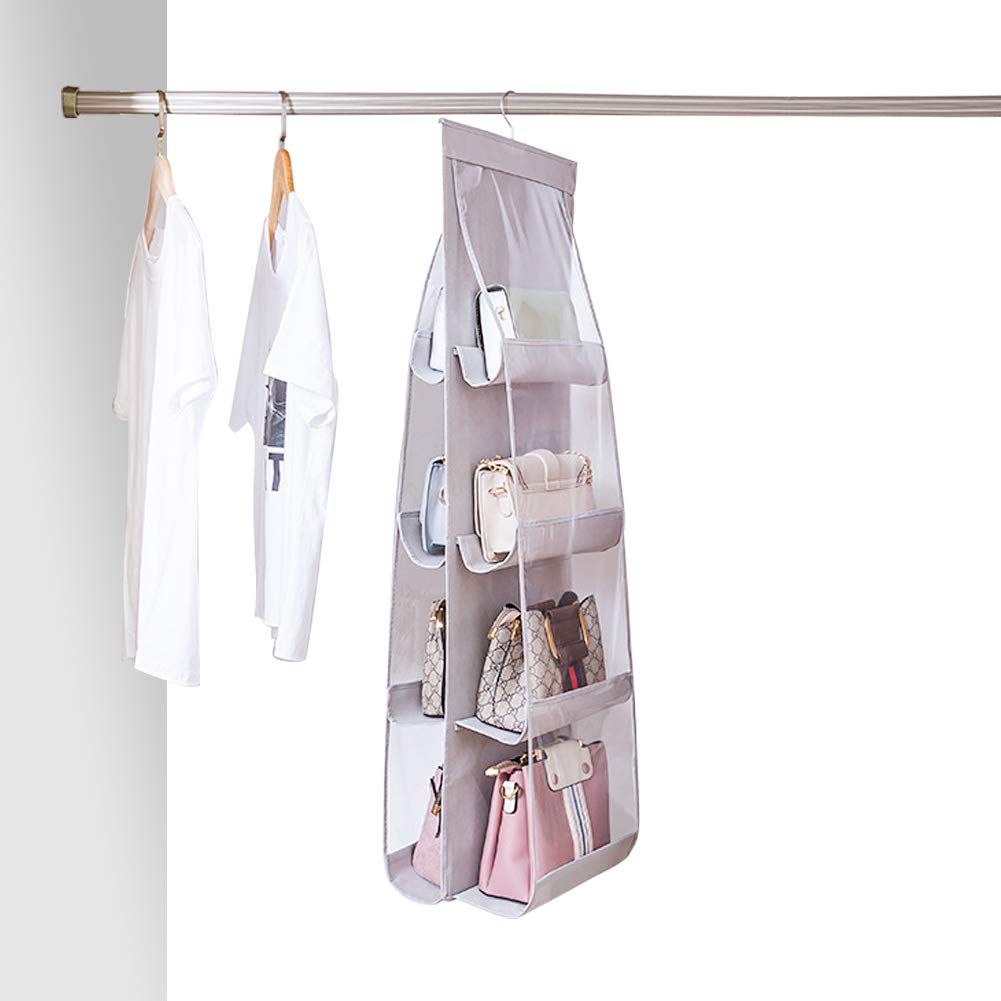 8-Pocket Clear Hanging Handbag Organizer - Purse Storage Shelf for Closet, Bathroom & Travel Accessories Organization