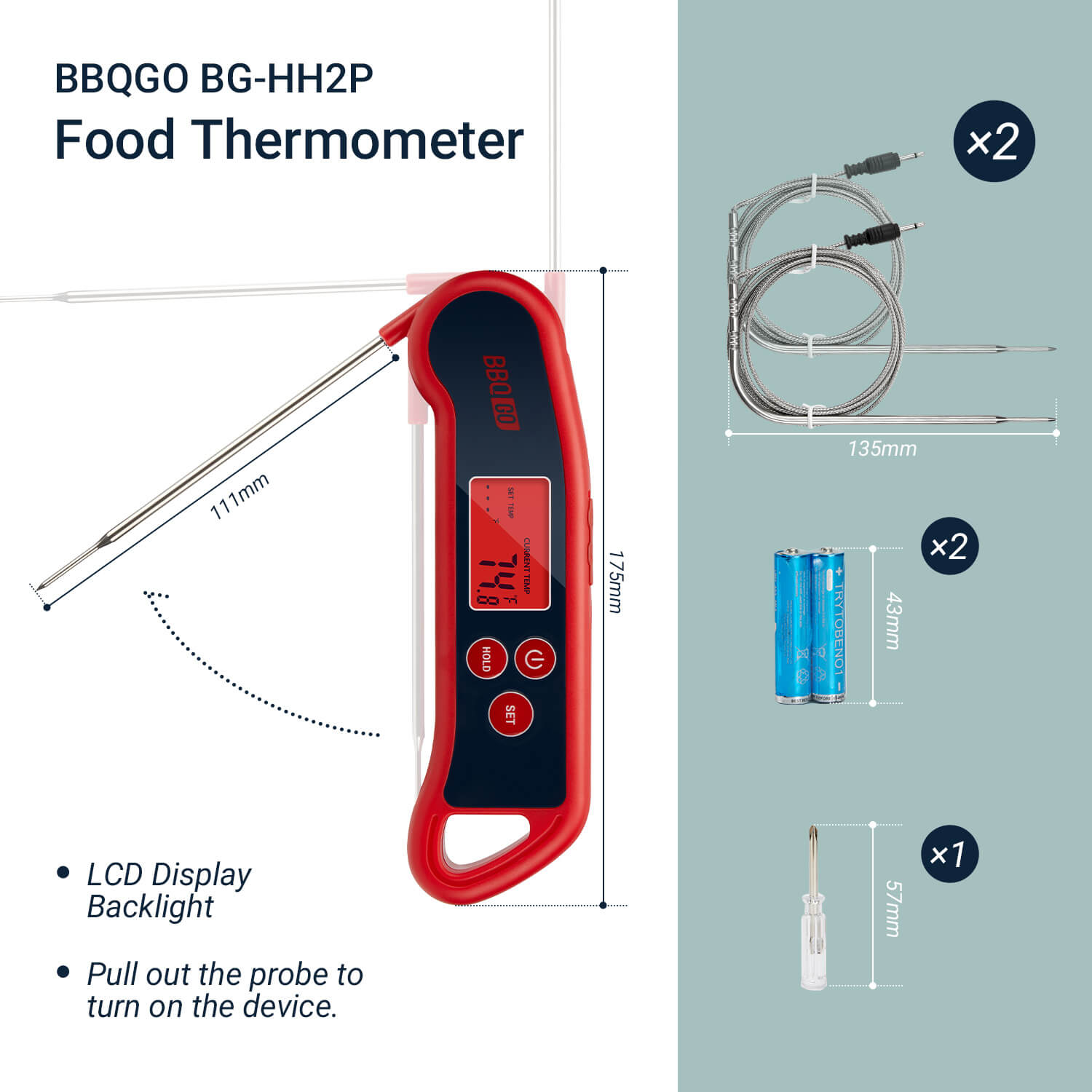 Instant Read Meat Thermometer for Cooking, Grilling & BBQ - Fast & Accurate Digital Food Thermometer with Backlit LCD Display - Perfect for Kitchen, Baking, and Outdoor Cooking