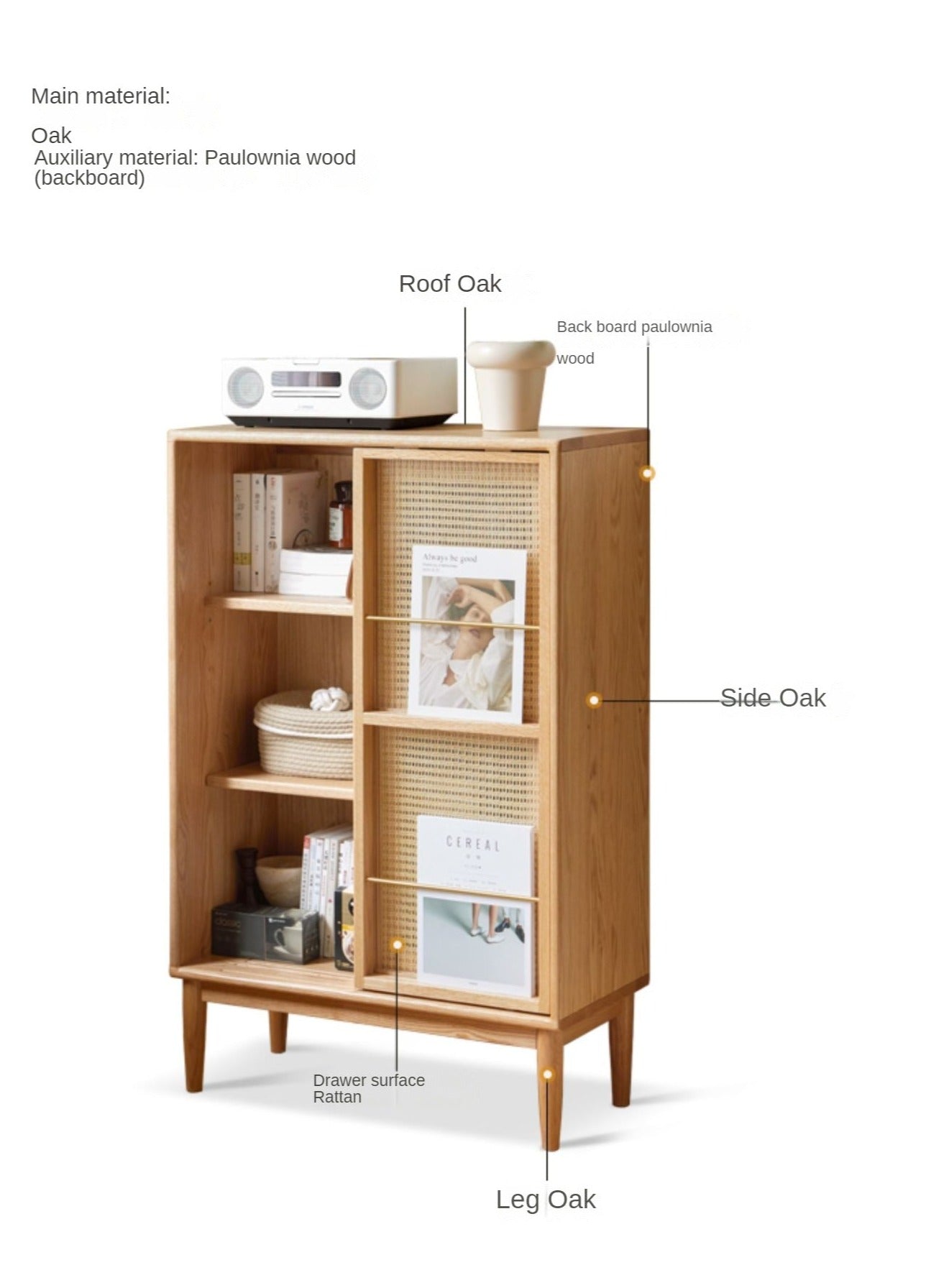 Solid Oak Wood Sliding Door Storage Cabinet with LED Lights - Modern Sideboard for Living Room, Bedroom & Entryway Organization
