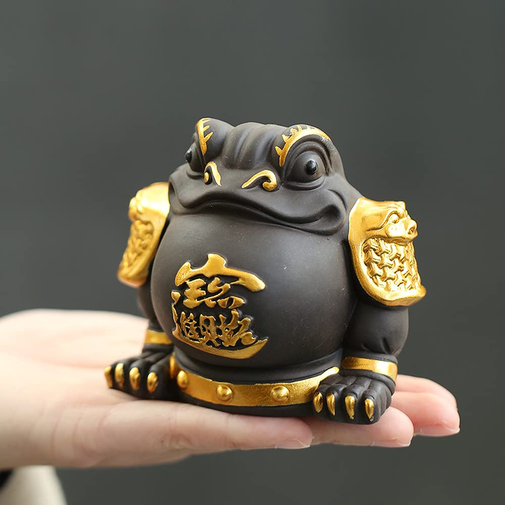 8cm Purple Sand Golden Toad Tea Pet - Feng Shui Lucky Money Toad Decor for Tea Ceremony | Tea Table Accessory for Good Fortune & Wealth | Perfect for Zen Tea Rooms, Home Office Desk & Gift Giving