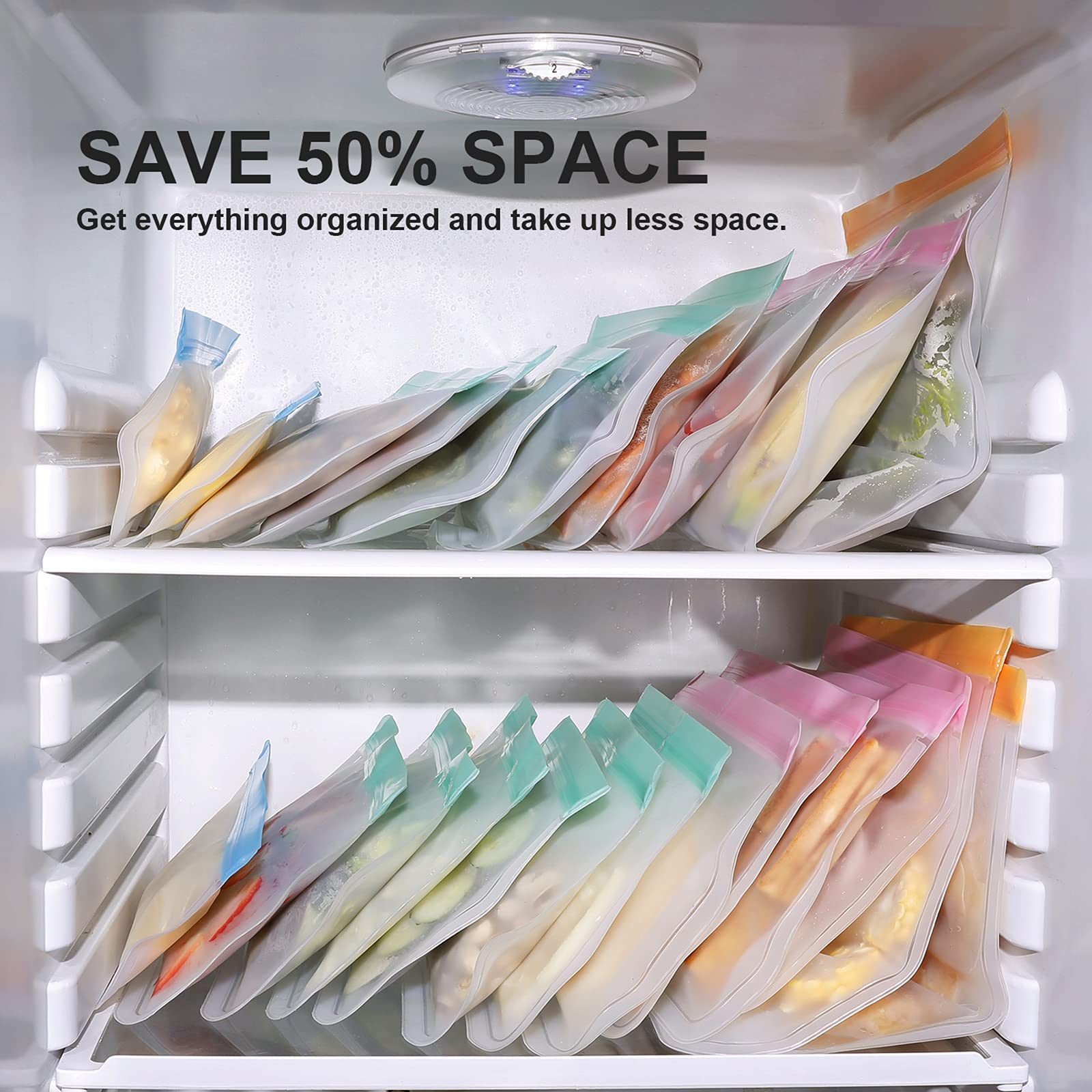 Eco-Friendly Reusable Freezer Bags 24-Pack - 4 Leakproof Gallon Bags, 14 Sandwich Bags, 6 Snack Bags for Food Storage | Perfect for Vegetables, Fruits, Meat Meal Prep & Freezing | BPA-Free, Dishwasher Safe Ziplock Bags for Home & Travel