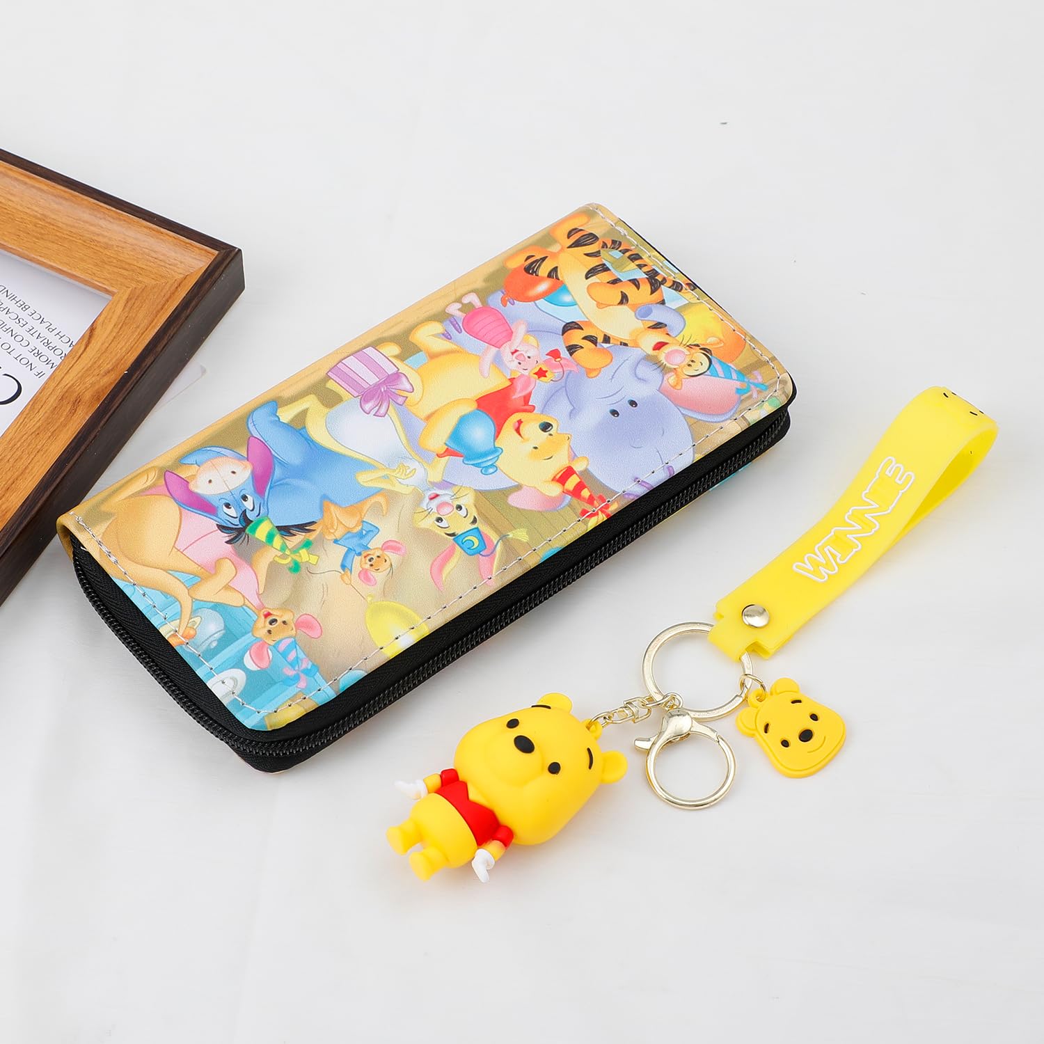 Disney Winnie the Pooh & Piglet PU Leather Wallet with Keychain - Cute Cartoon Coin Purse for Women & Girls (WA-Weini 2403) - Perfect Gift for Disney Fans, Birthday & Daily Use