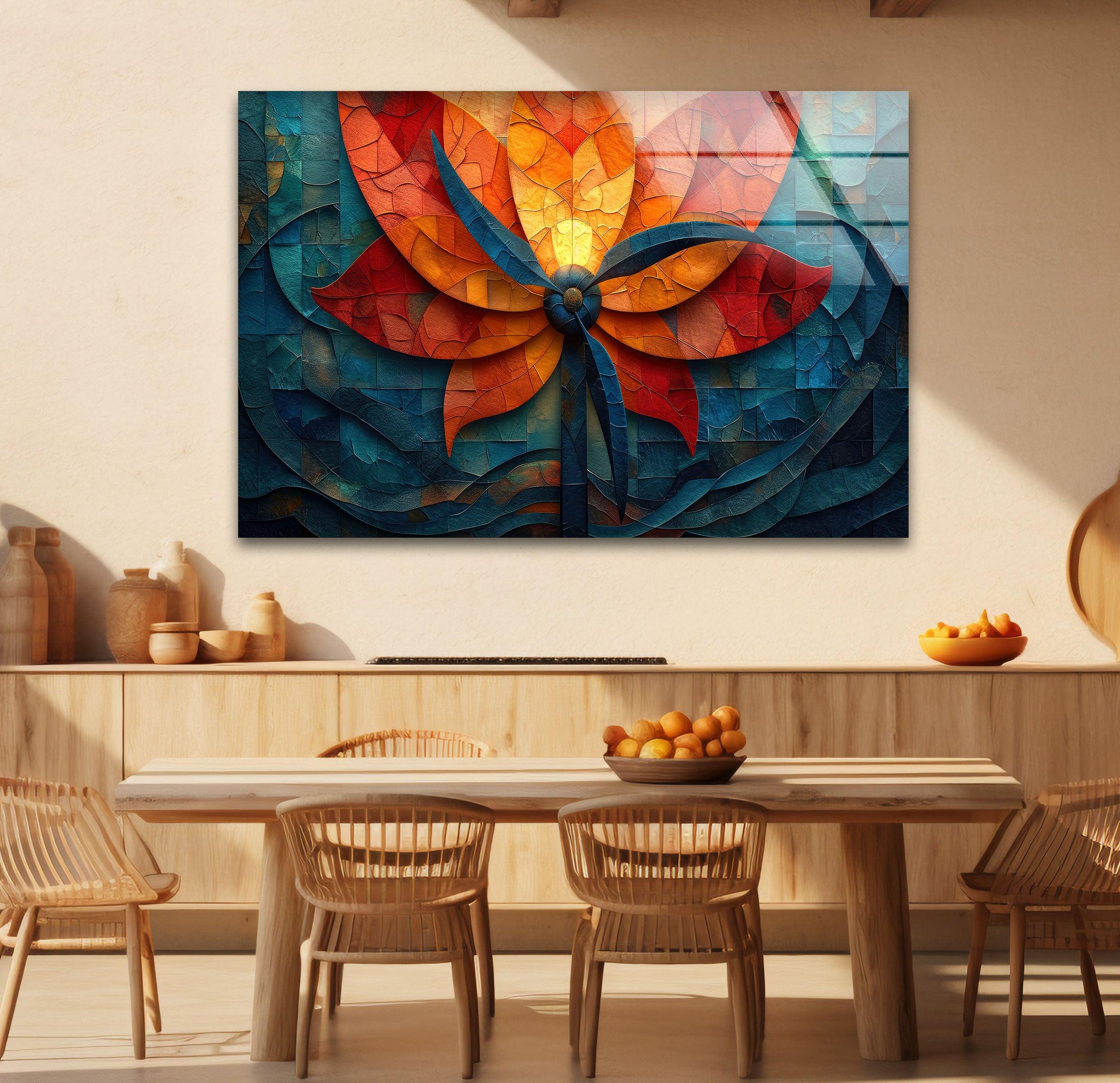 Vibrant Mosaic Flower Glass Wall Art - Handmade Stained Glass Decor for Living Room, Bedroom, or Garden - Perfect Gift for Home & Office Decor