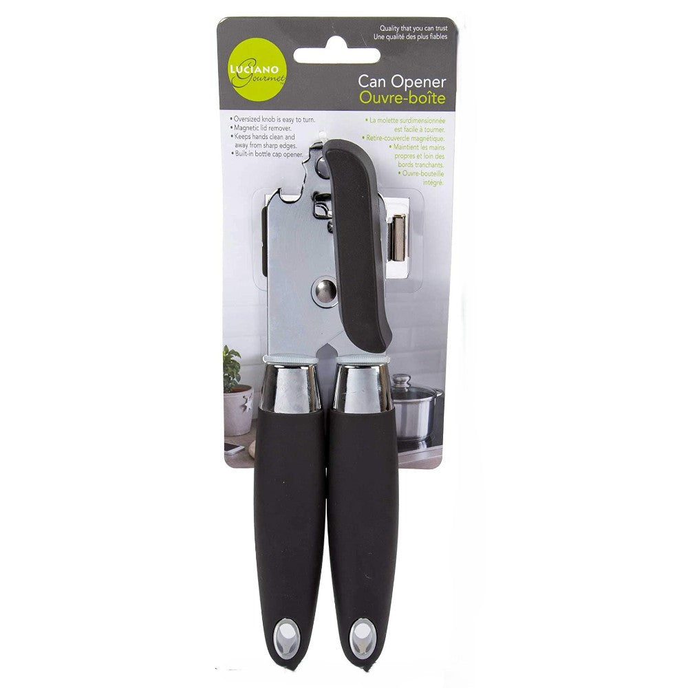 Premium LUCIANO GOURMET Can Opener - Smooth Edge, Ergonomic Design for Easy Opening - Perfect for Kitchen, Camping & Emergency Preparedness