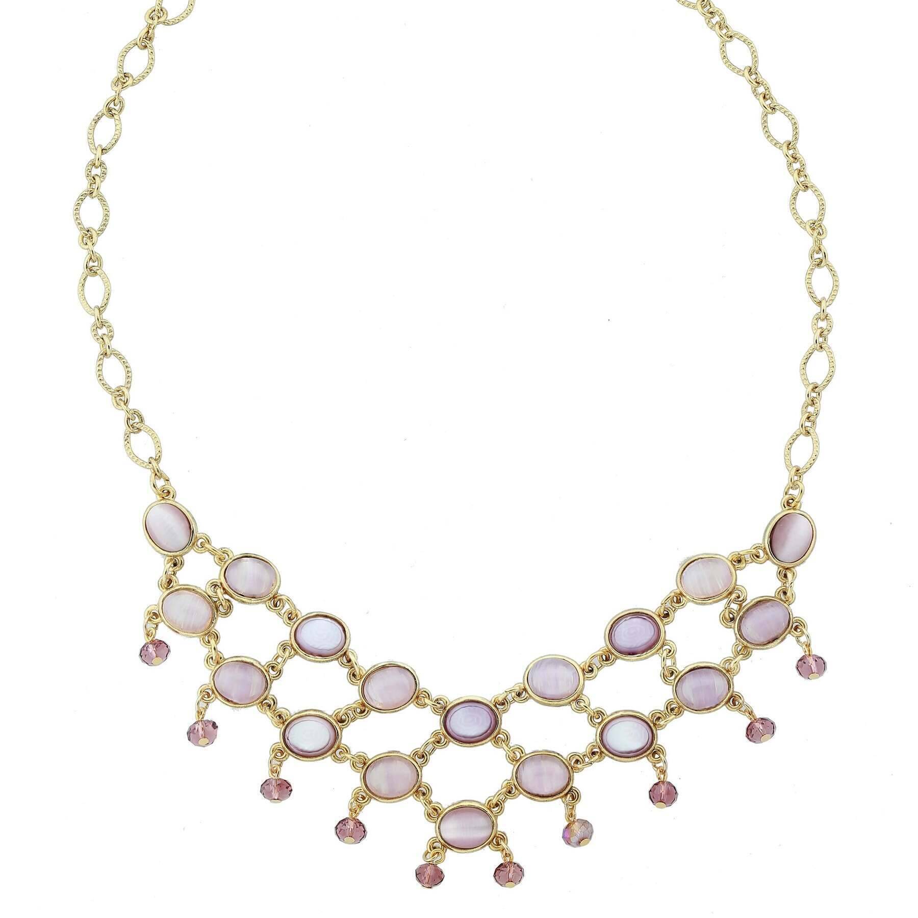 1928 Jewelry Amethyst Quartz Glass Stone Drop Beads Bib Necklace 16 + 3 Extender - Elegant Vintage Statement Necklace for Women, Perfect for Evening Parties, Weddings & Special Occasions