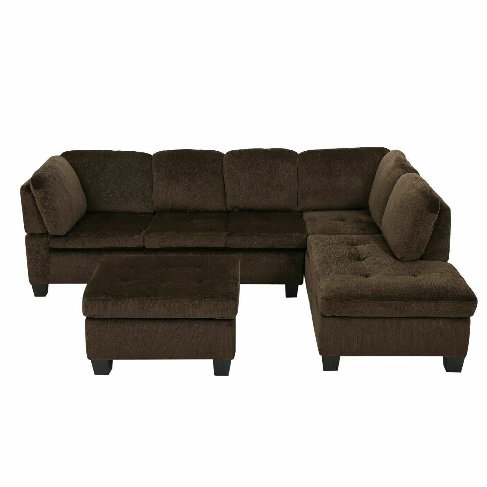 ALIDAM Modern Tufted Leather Sectional Sofa Set with Recliner - Chocolate Brown Fabric Couch for Living Room, Family Room & Home Theater Comfort