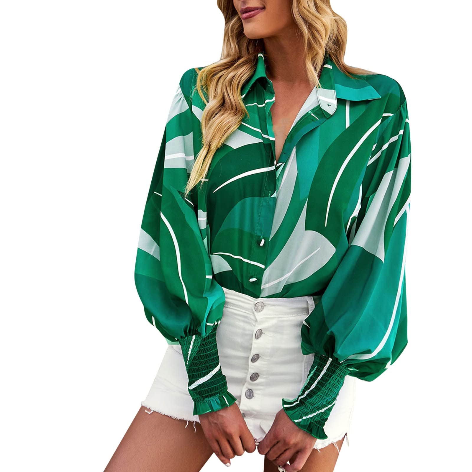 Women's Long Sleeve Button Down Shirt & Blouse - Printed Casual Top with Cardigan Style for Office, Date Night and Everyday Wear