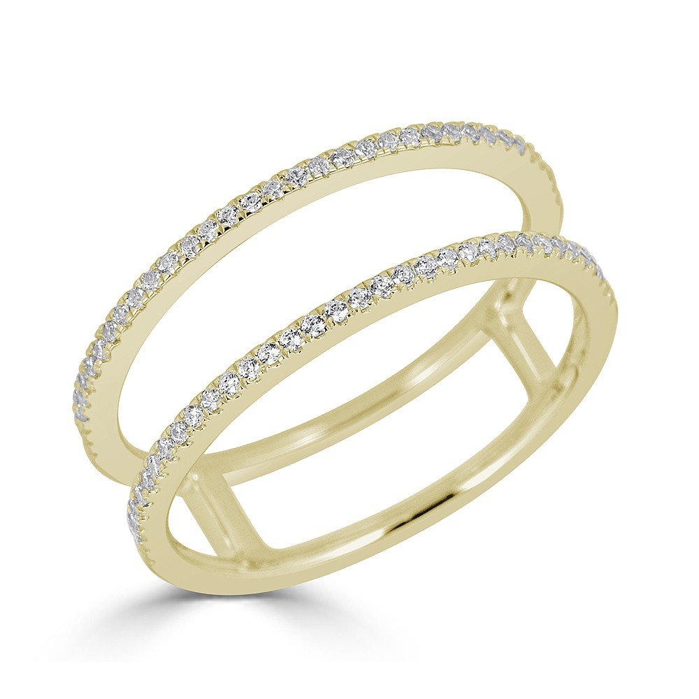 14KT Gold 1/5 CTW Diamond 2 Row Open Ring for Women - Elegant Stackable Band Ring for Engagement, Wedding, Anniversary or Everyday Wear