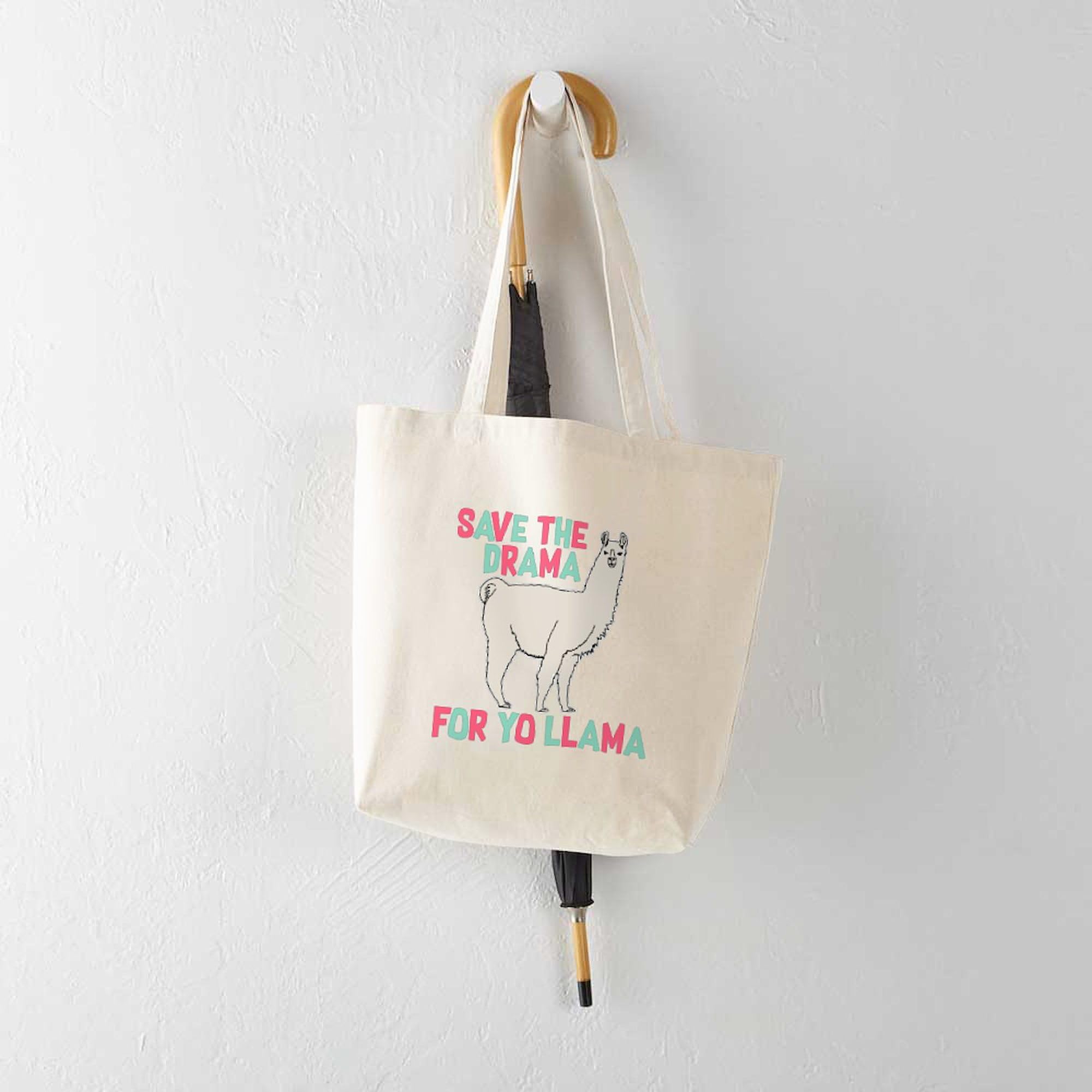 Save The Drama For Yo Llama - Natural Canvas Reusable Tote Bag for Grocery Shopping, Beach & Work - Eco-Friendly Cotton Shopping Bag