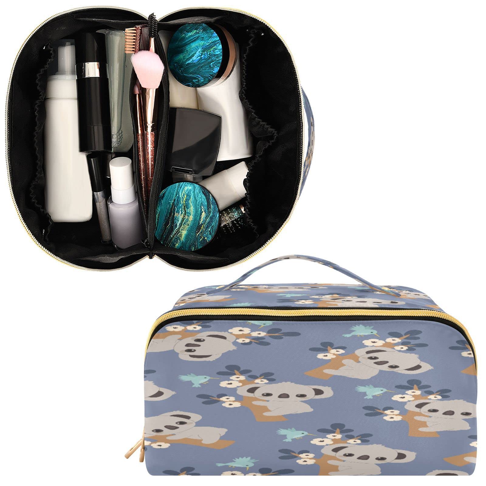 Cute Koala Floral Cosmetic Bag for Women - Large Capacity Travel Makeup Organizer with Handle, Portable Toiletry Storage Pouch for Girls & Ladies | Perfect for Travel, Gym, Beach & Daily Use