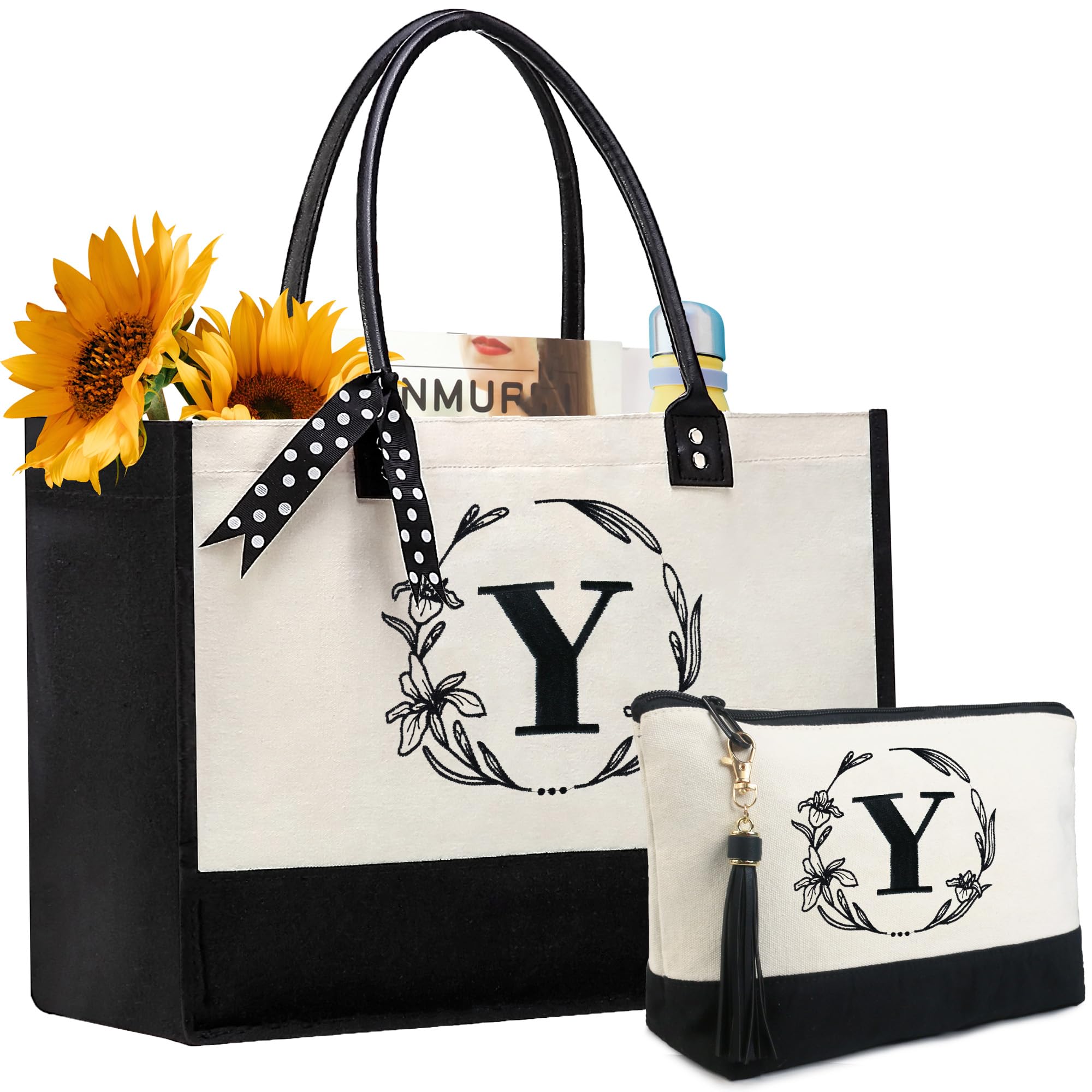 Personalized Tote Bag for Women - Canvas with Leather Handle - Birthday Gift for Her - Perfect for Work & Shopping