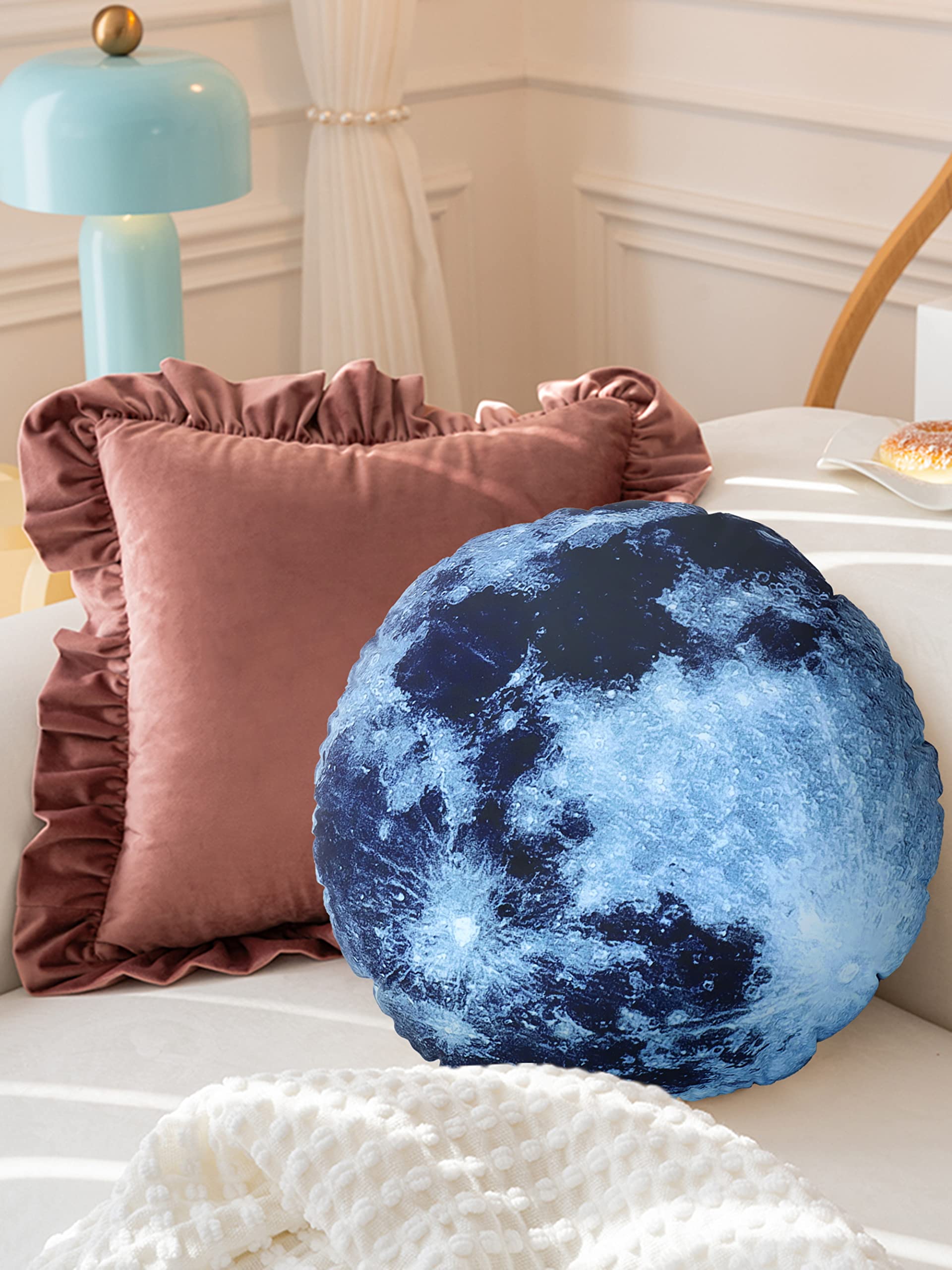 WOWMAX 3D Curve Floor Pillows - Creative Home Decor, Planet-Shaped Stuffed Throw Pillows (16x16 Inches, Black Moon) - Perfect for Living Room, Bedroom, Photo & Film Props