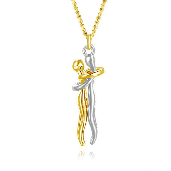 Romantic Couple Hugging Pendant Necklace - Sterling Silver Love Gift for Her/Him | Anniversary, Valentine's Day, Wedding Jewelry | JN9978
