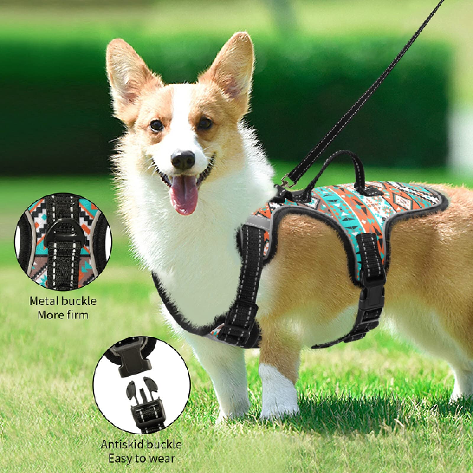 Aztec Geometric Dog Harness - No Pull Reflective Pet Vest with Nylon Handle for Small & Medium Dogs | Breathable & Durable for Walking, Hiking & Outdoor Adventures