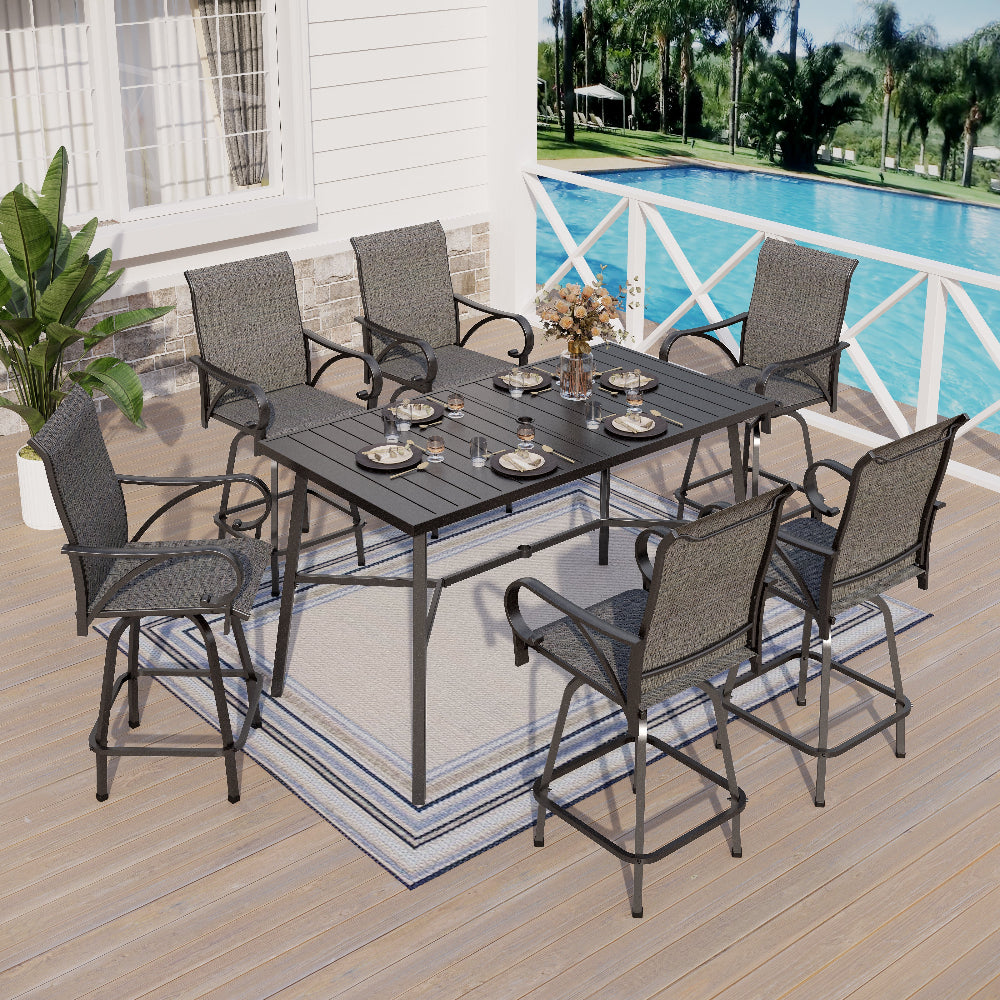 Sophia & William 7-Piece Patio Bar Stool Set - Grey Textilene Swivel Bar Stools with Backrest - Outdoor Dining, Poolside Lounging & Backyard Entertaining