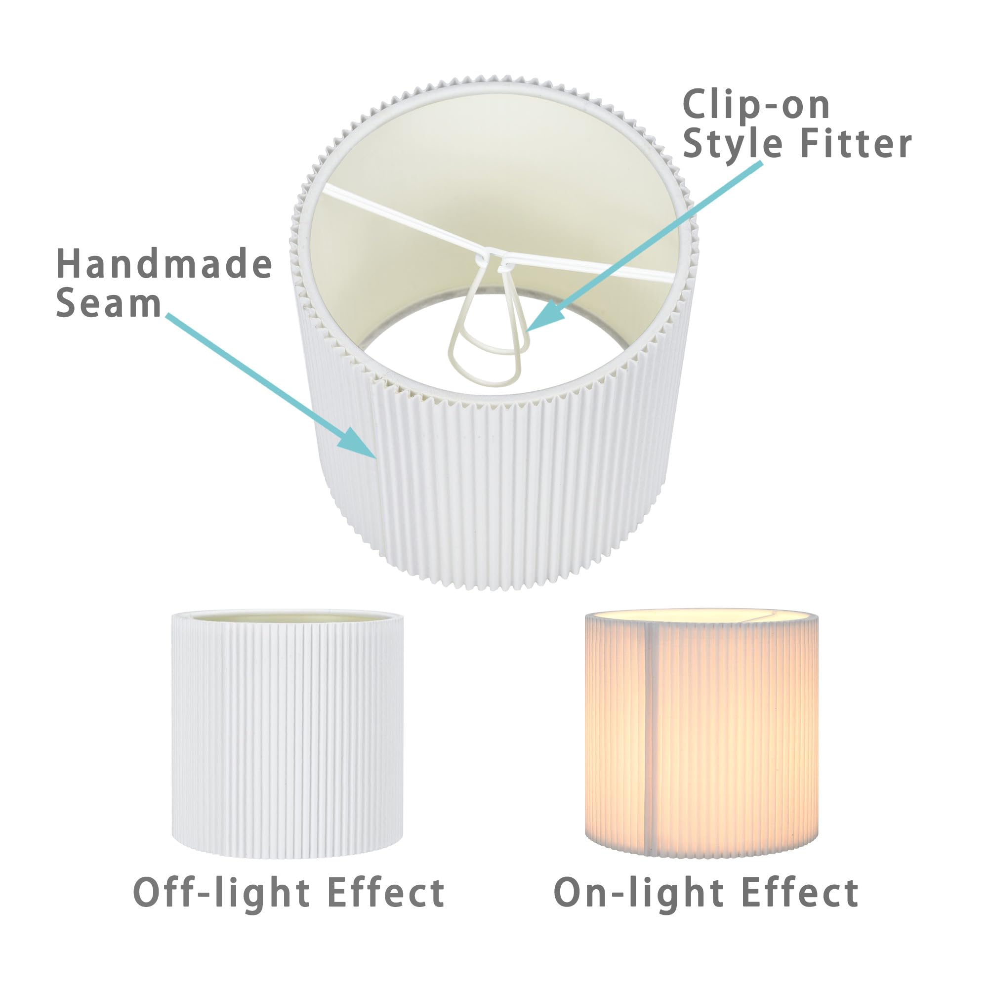LAMPWELL KETTE Clip-On Chandelier Fabric Lamp Shades - Set of 6 Small Drum Lamp Shades (5.4