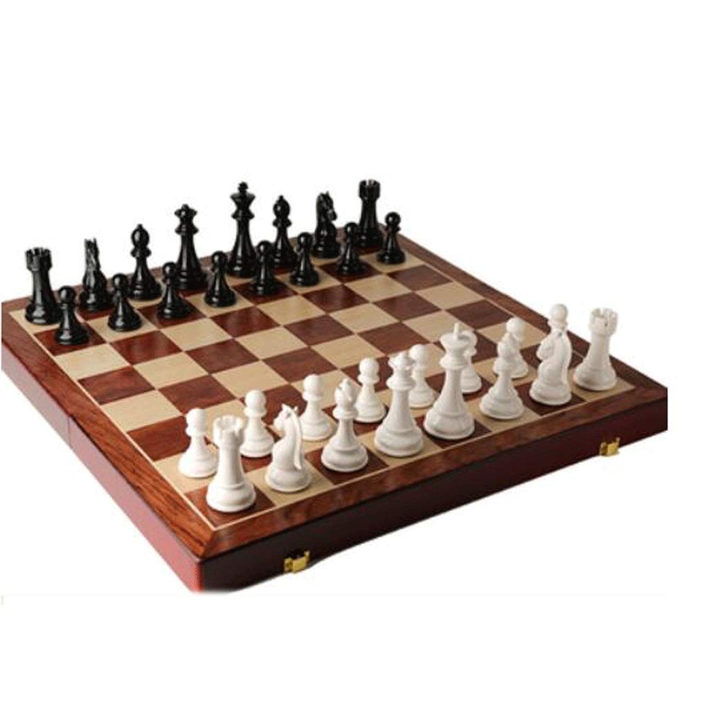 Magnetic Travel Chess Set with Folding Wooden Board - Portable International Chess Game for Kids & Adults | Educational Toy for Home, Office & Outdoor Use (Black & White Style)