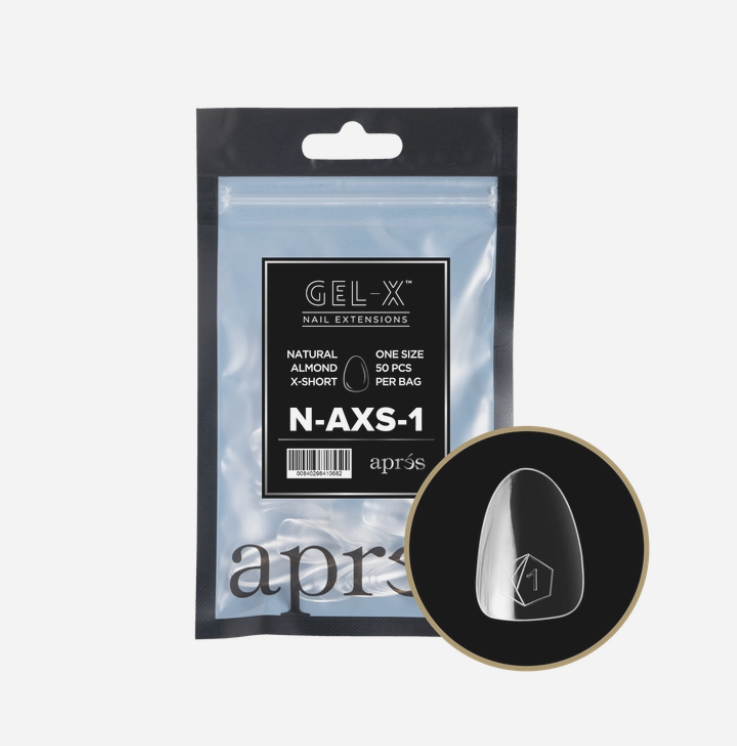 Apres Gel X Refill Tips 2.0 - 50pcs Natural Extra Short Almond Nail Tips for DIY Manicure & Salon Use - Perfect for Gel Extensions, Acrylic Nails & Home Nail Art