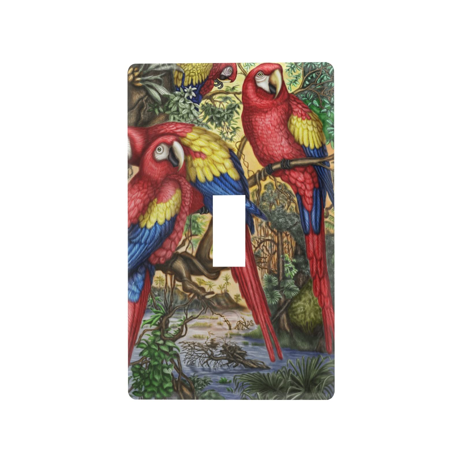 Colorful Macaw Parrot Single Toggle Light Switch Cover Plate - Decorative Wall Plate for Home, Office & Nursery (Easy Installation, Standard Size) - Perfect for Tropical & Bird-Themed Room Decor