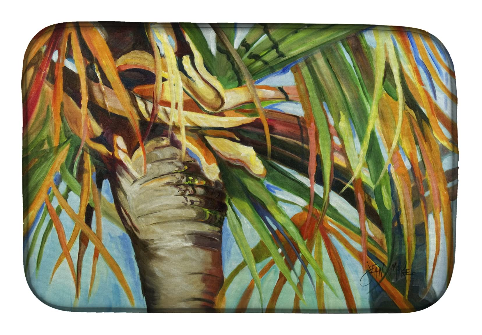 Orange Palm Tree Dish Drying Mat - Absorbent Kitchen Counter Mat for Dishes (14x21