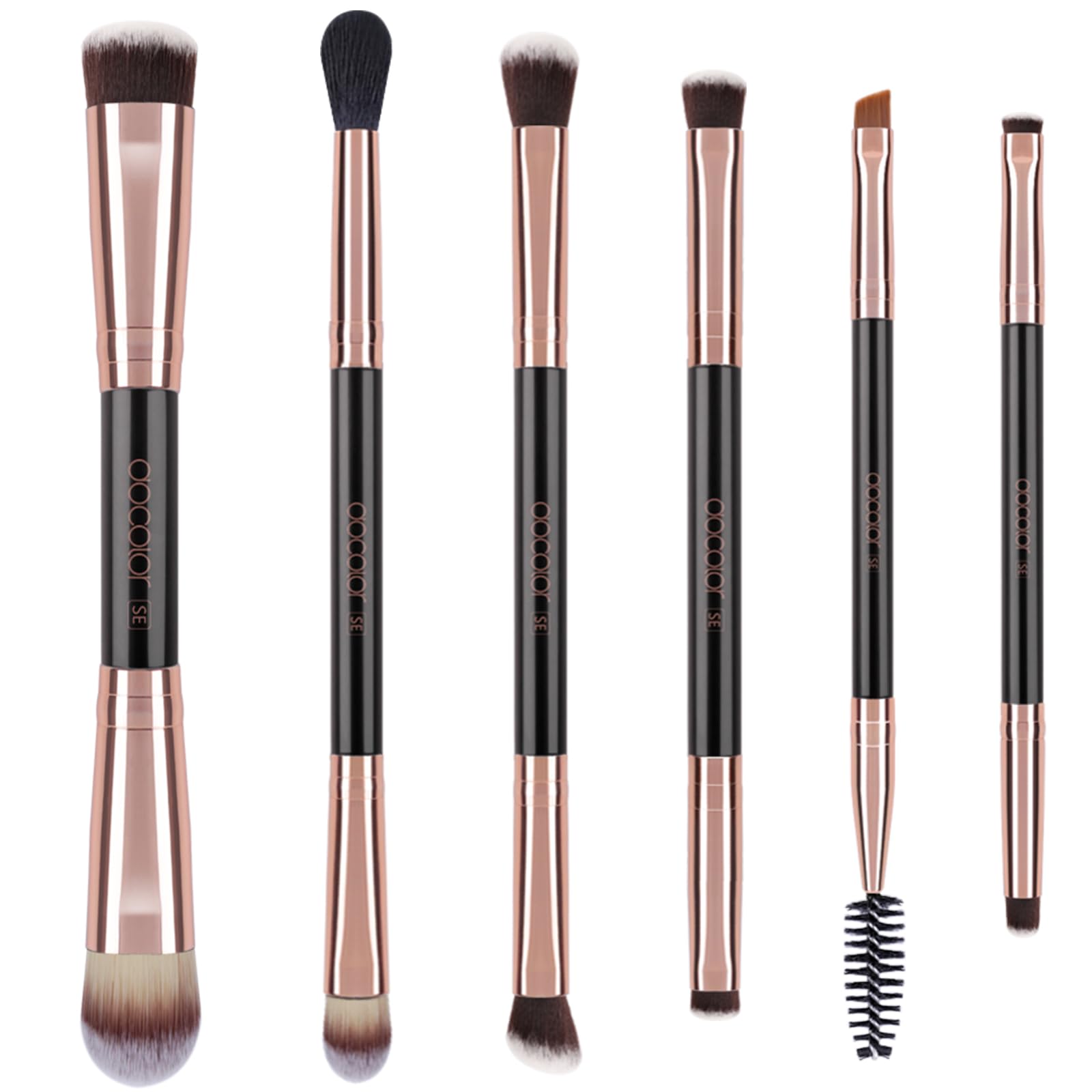 Docolor 6Pcs Double Sided Makeup Brush Set - Professional Dual Ended Eyeshadow, Foundation & Blending Brushes for Travel | Perfect for Everyday Makeup, Contouring & On-The-Go Touch Ups