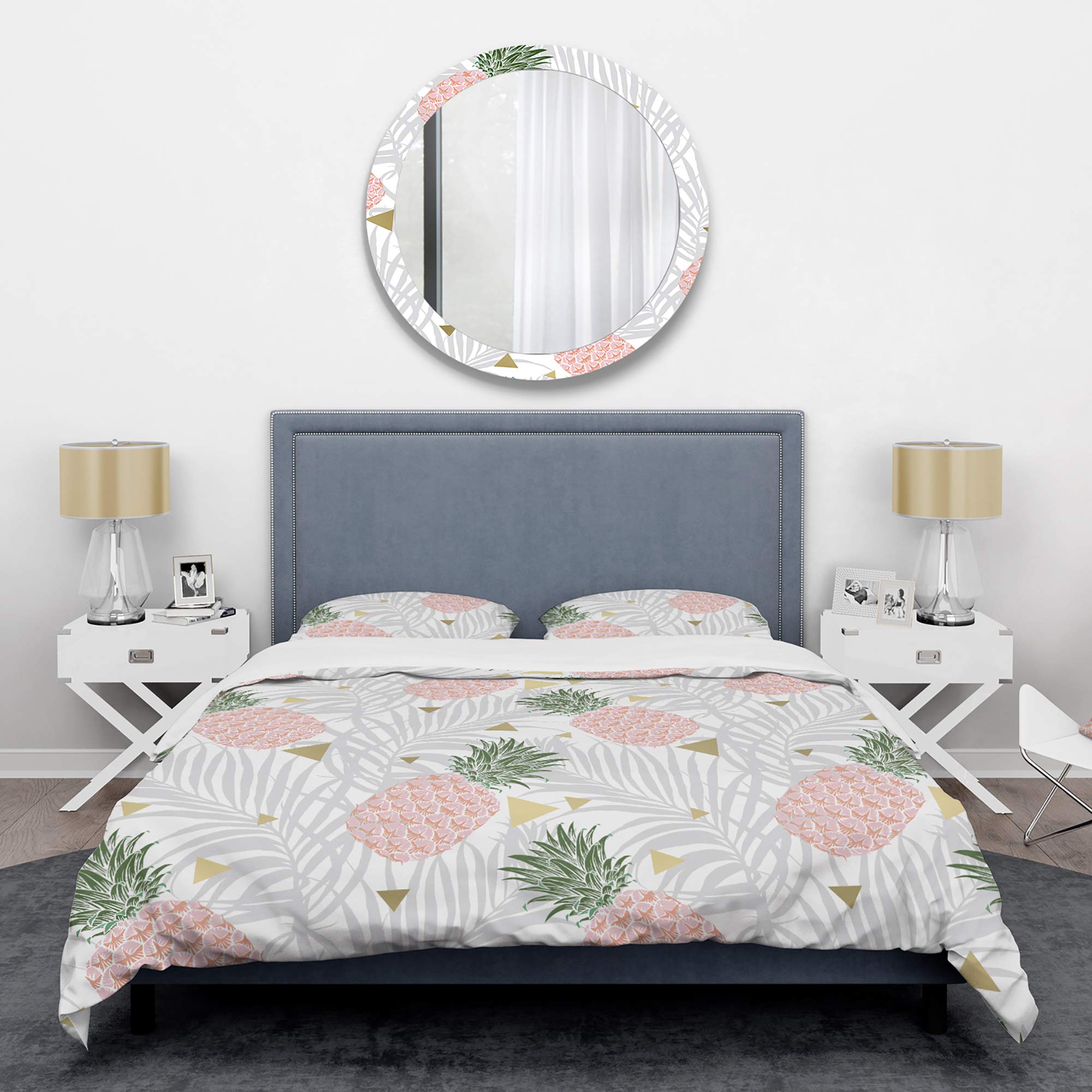 Mid-Century Modern Pink Pineapple Duvet Cover Set Queen - 3 Piece Tropical Leaves Bedding for All Seasons | Perfect for Boho, Coastal & Vintage Bedroom Decor