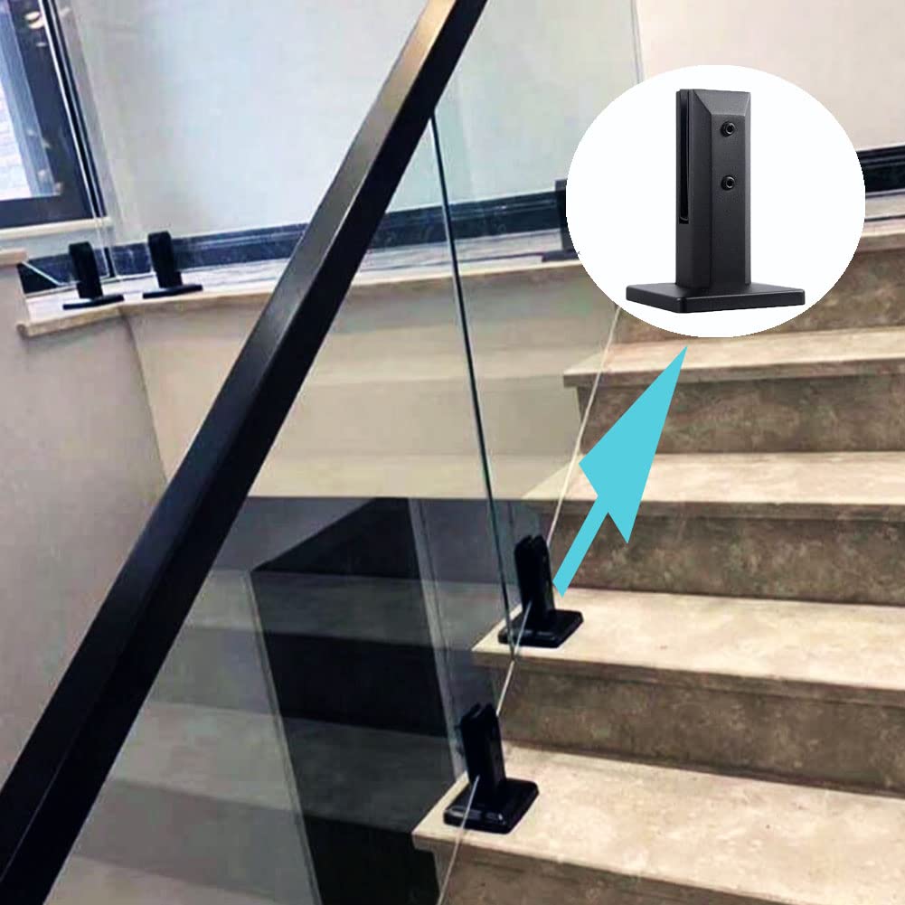 Premium 304 Stainless Steel Frosted Black Glass Clamp for Stair Railing Post & Fence Railing - Heavy Duty Square Pool Fence Floor Panel Glass Bracket (2-Pack) - Perfect for Modern Home, Commercial & Outdoor Safety Railings