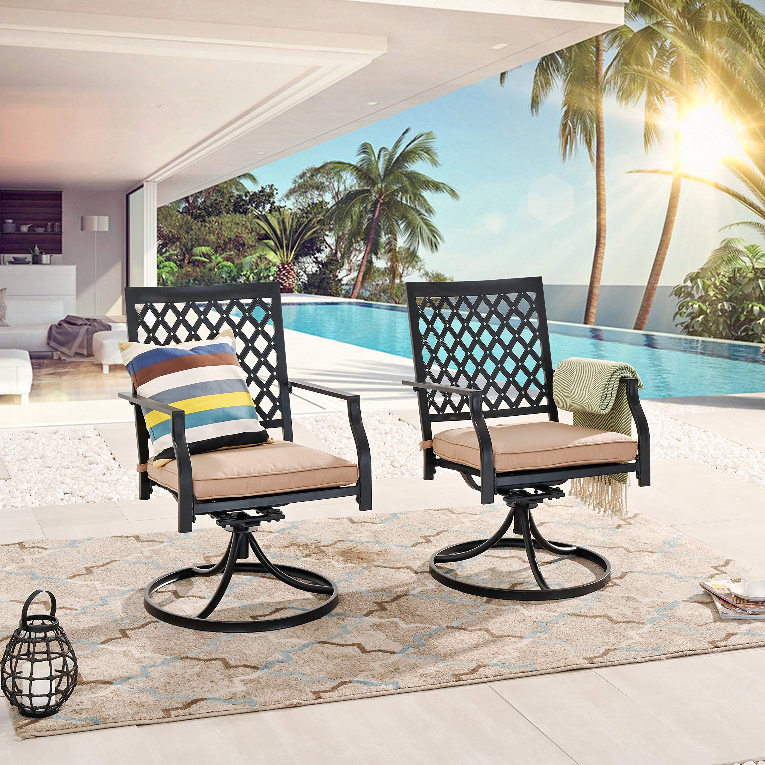 LOKATSE HOME 2-Piece Patio Swivel Dining Chairs Set with Cushion - Outdoor Bistro Furniture for Garden, Backyard, Poolside - Beige - Perfect for Outdoor Dining, Lounging, and Entertaining