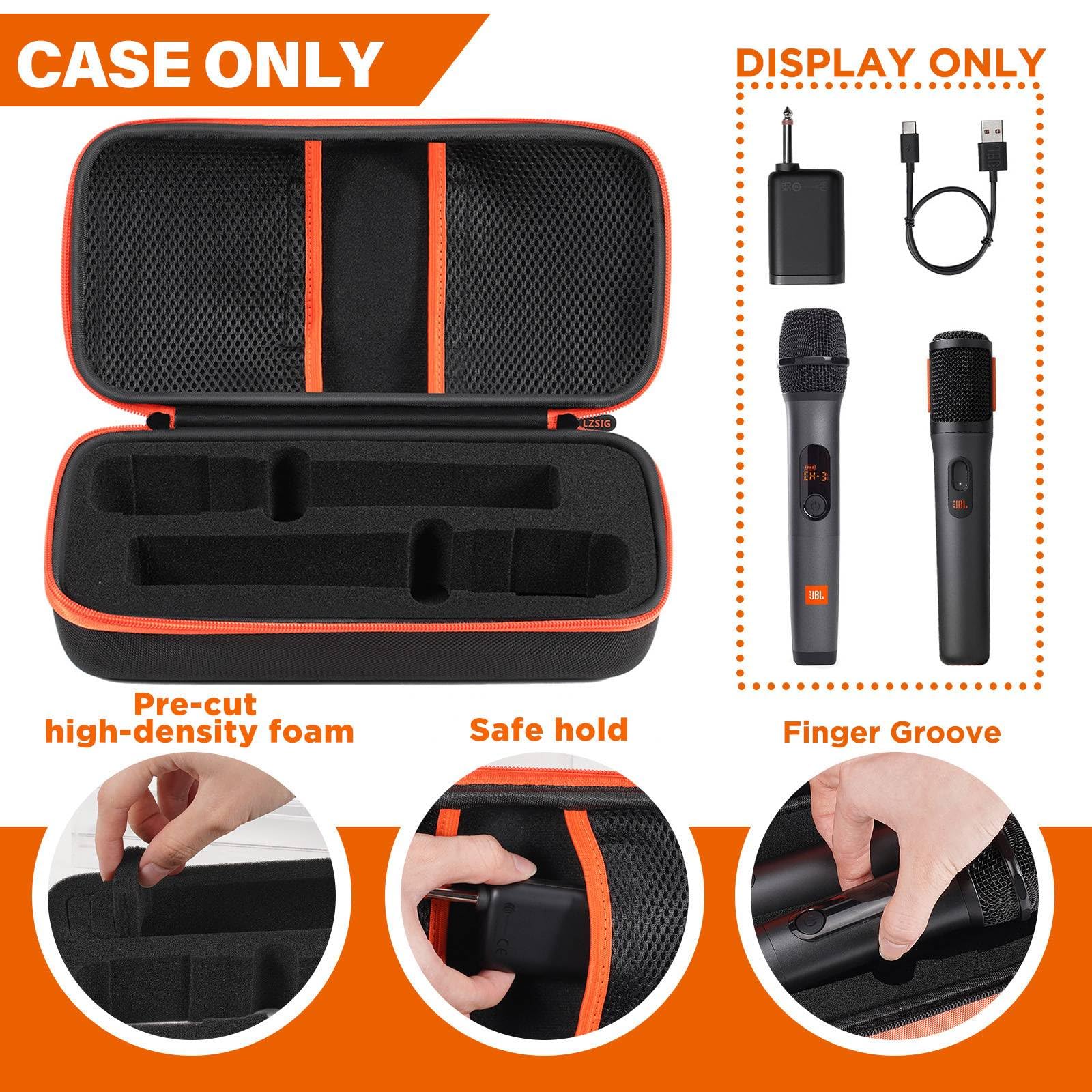 JBL Wireless Microphone Case with Pre-Cut Foam - Travel Storage Bag for Dual Handheld Partybox Mic, Receiver, Batteries & Adapter - Durable Black Protective Box for Karaoke, Live Performances & Outdoor Events