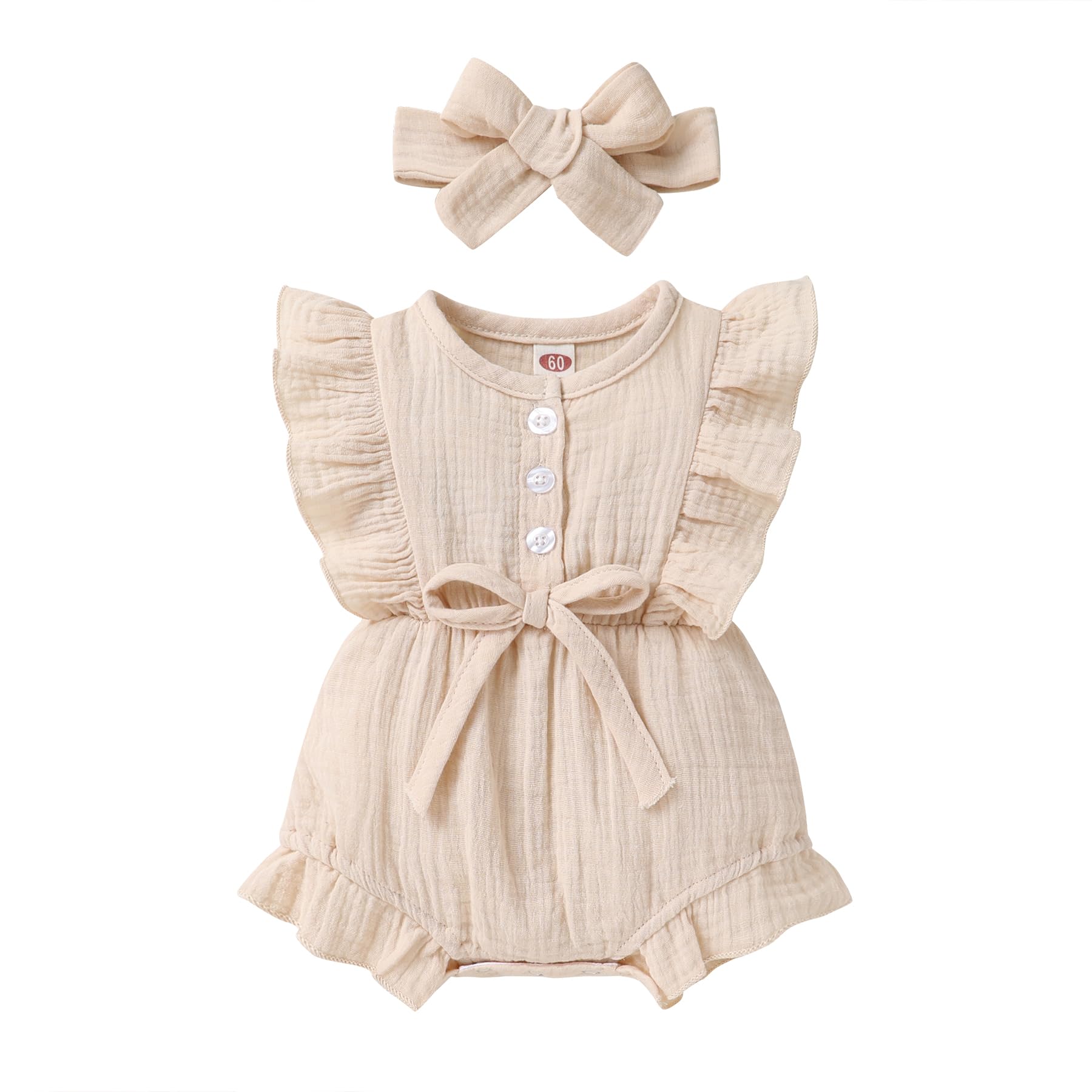 YOUNGER TREE Baby Girl Ruffled Sleeveless Romper - Soft Cotton Linen Summer Jumpsuit for Toddlers | Perfect for Beach, Playdates & Outdoor Activities