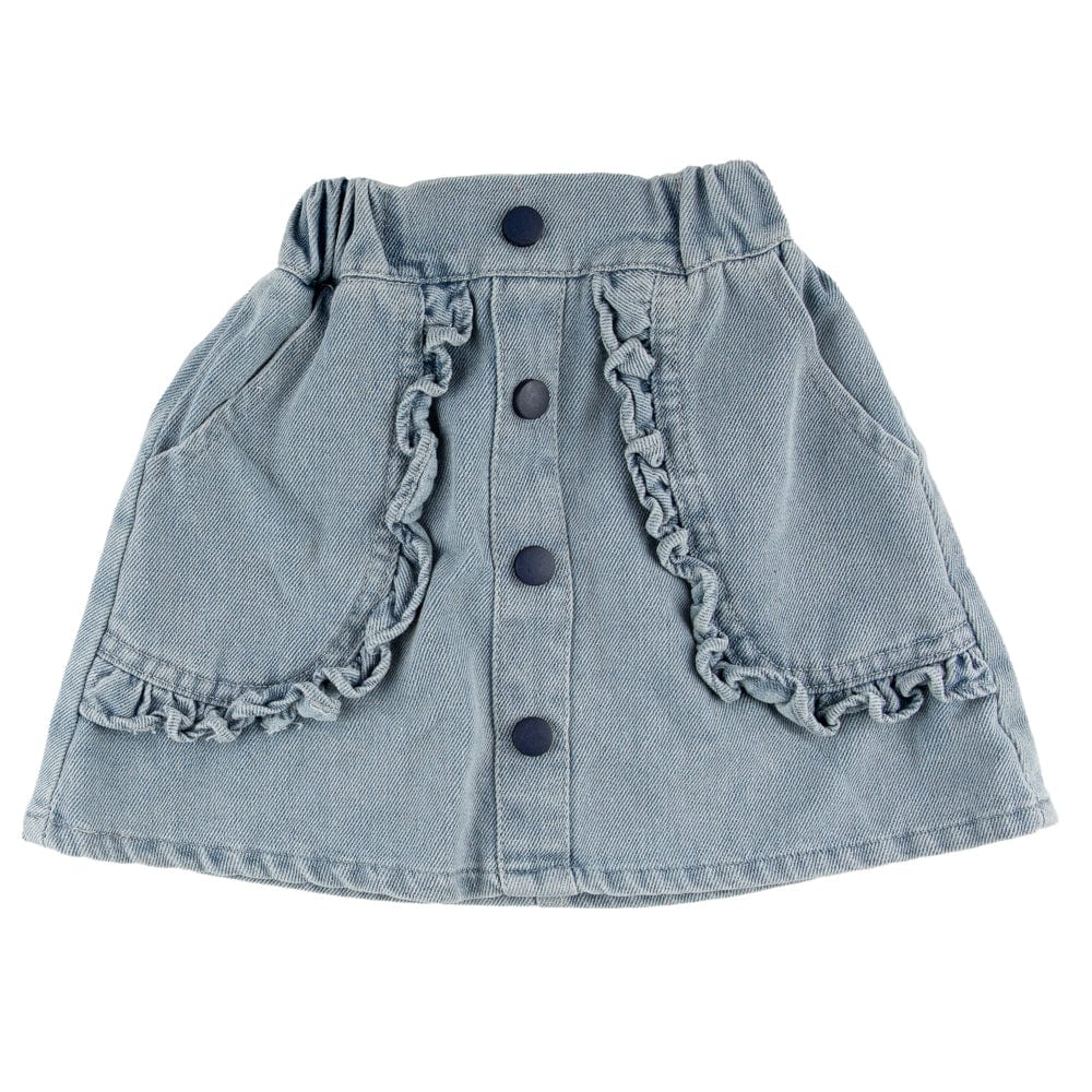Miki Miette Rae Denim Skirt for Women - High Waist A-Line Vintage Blue Jeans Skirt | Casual Outfits, Streetwear, Spring Summer Fashion