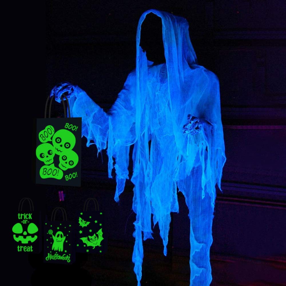 16 PCS Halloween Treat Bags for Kids - Glow in The Dark Trick or Treat Candy Bags with Handles - Perfect for Halloween Parties, School Events & Neighborhood Trick-or-Treating