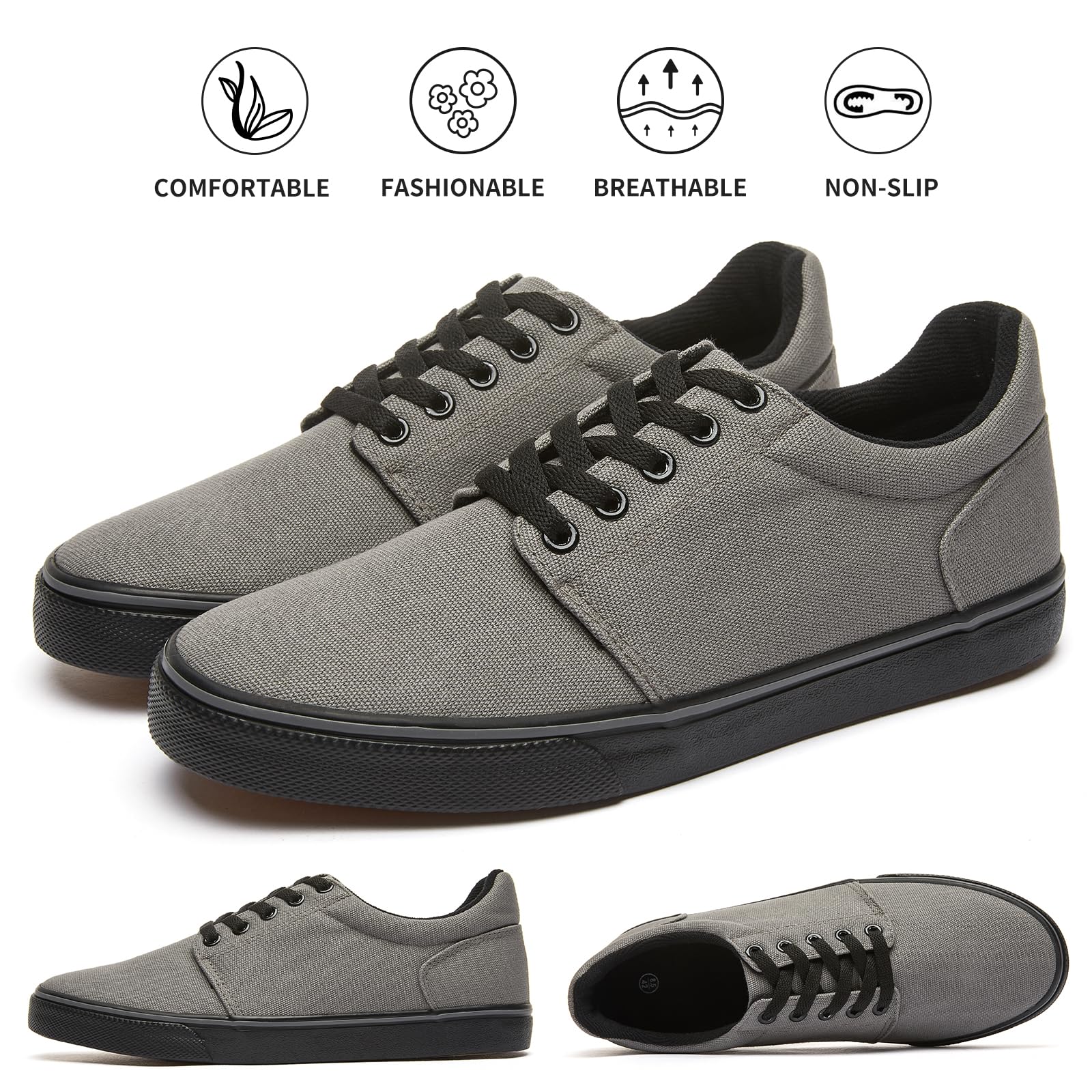 **Men's Classic Canvas Sneakers - Low Top Lace-Up Comfortable Skate Casual Shoes for Everyday Wear & Street Style**    *Use Scenarios: Perfect for casual outings, skateboarding, streetwear fashion, and everyday comfort.*