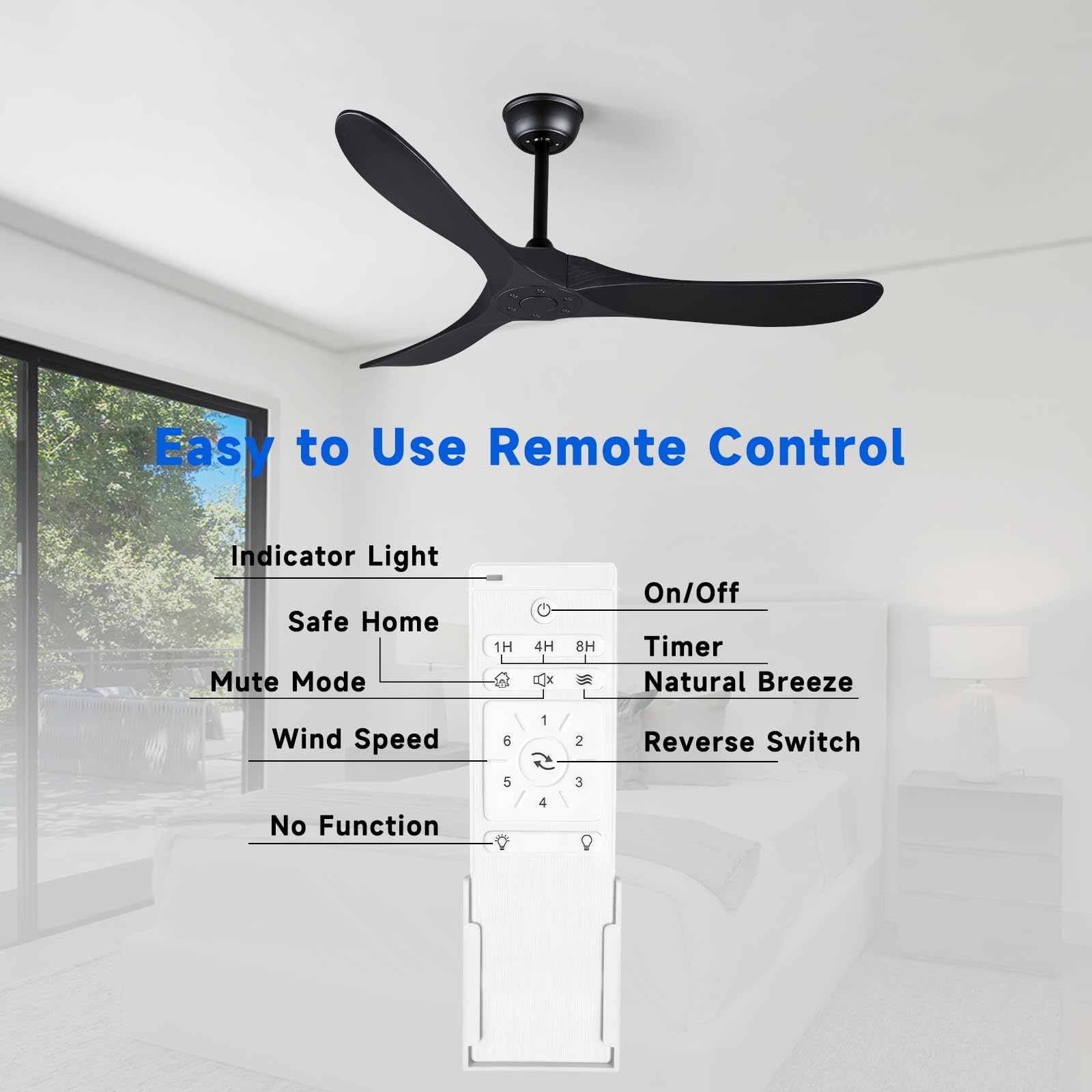 Bigzone 52 Inch Smart Ceiling Fan with Remote Control - Energy Efficient DC Motor (27W), Reversible Blades for Indoor/Outdoor Use - Perfect for Living Room, Bedroom, Patio & Office Spaces