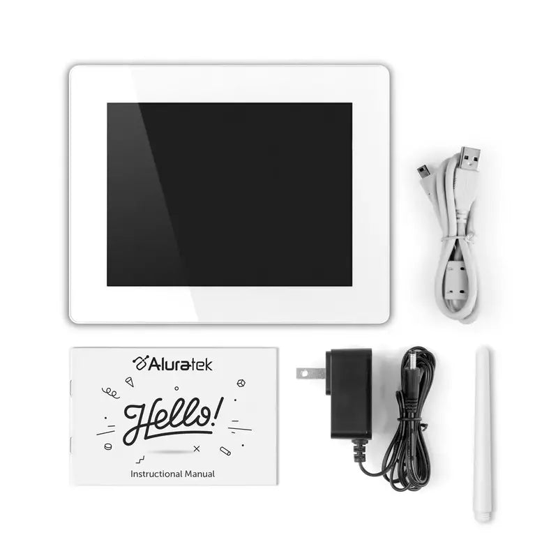 Aluratek 8 Inch WiFi Digital Picture Frame with Touchscreen LCD Display - 16GB Built-in Memory, White - Perfect for Home, Office & Gift Giving