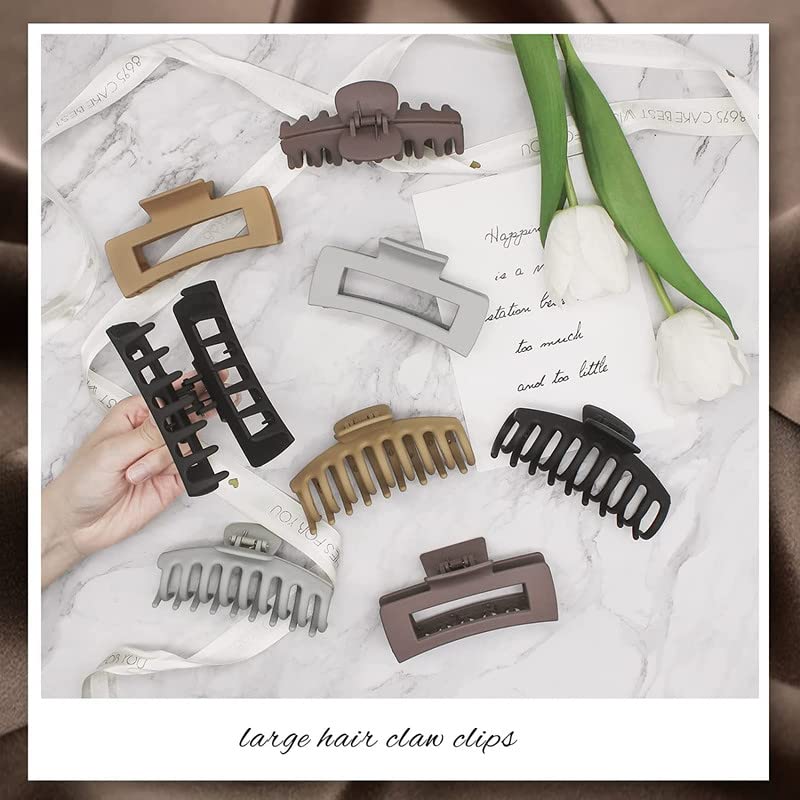 Shidara Hair Claw Clips for Women & Girls - 6 Pack Strong Hold Matte Banana & Square Jaw Hair Clips for Thick & Thin Hair | Non-Slip Hair Accessories for Work, Gym, Travel & Everyday Styling
