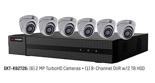 HIKVISION EKT-K82T26 8-Channel 1080p HD Security DVR System with 6 x 2MP Outdoor IR Cameras (2.8mm Lens), 2TB HDD, BNC Connection - Ideal for Home & Business Surveillance, Night Vision Monitoring, 24/7 Recording