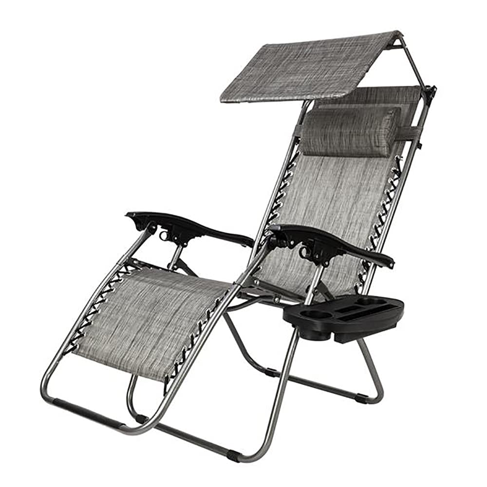 JW-YZWJ Zero Gravity Lounge Chair with Awning - Foldable No Assembly Outdoor Recliner for Backyard, Beach, Camping & Sporting Events - Perfect for Sunbathing, Relaxing & Outdoor Leisure