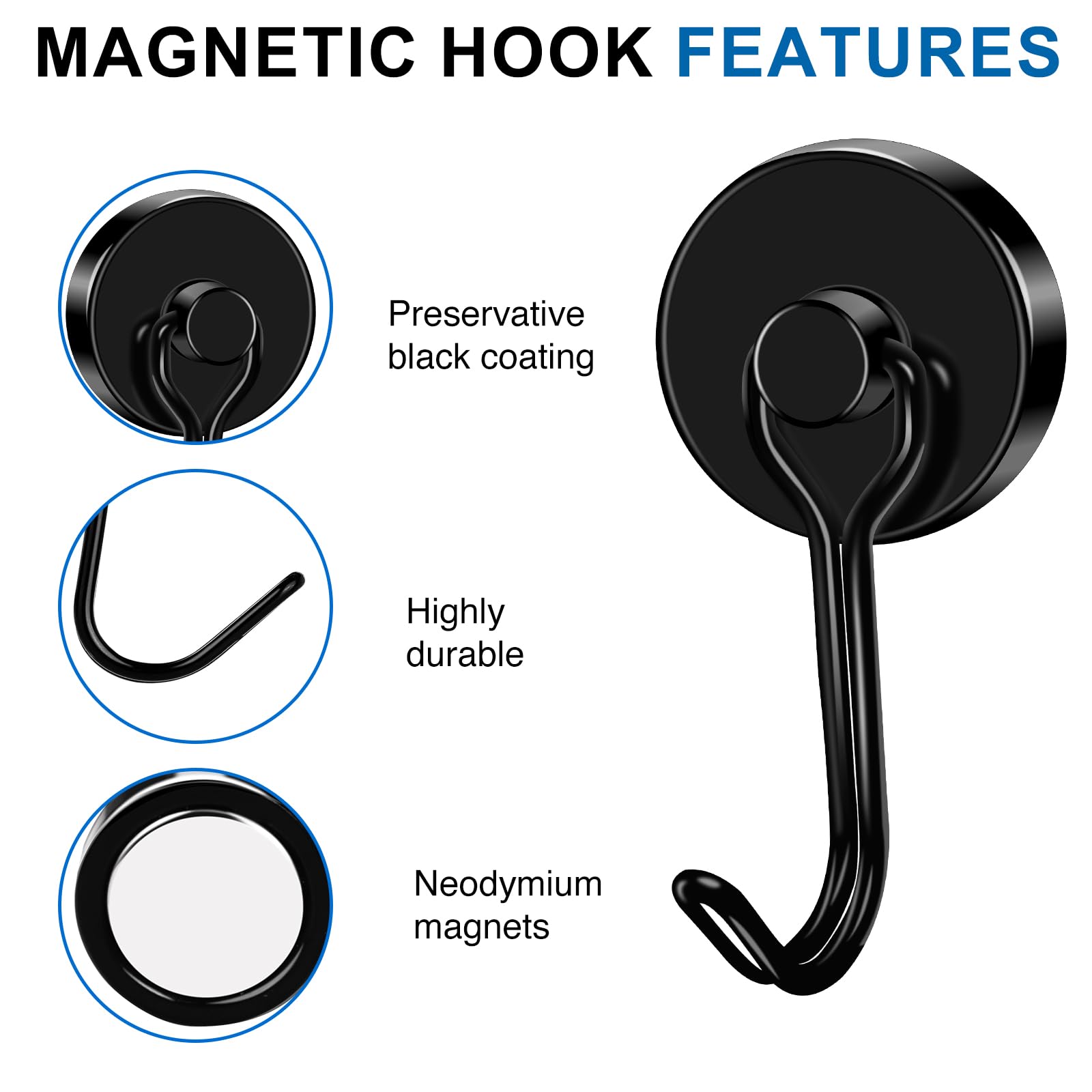 LOVIMAG 6-Pack Magnetic Hooks - Heavy Duty for Garage, Fridge & Travel