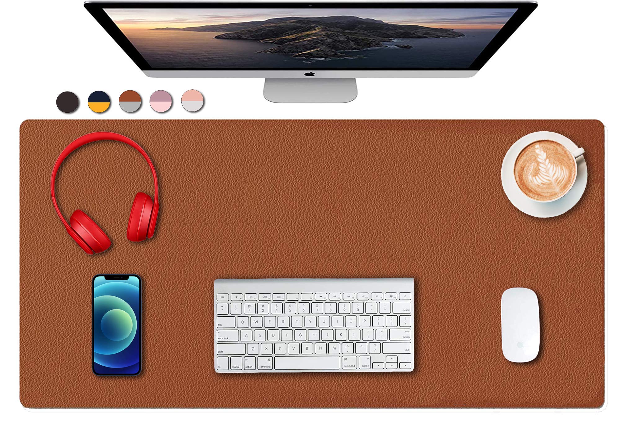 Premium Dual-Sided PU Leather Desk Mat - Non-Slip Office Desk Pad & Mouse Pad for Laptop - Waterproof Writing Surface (31.5