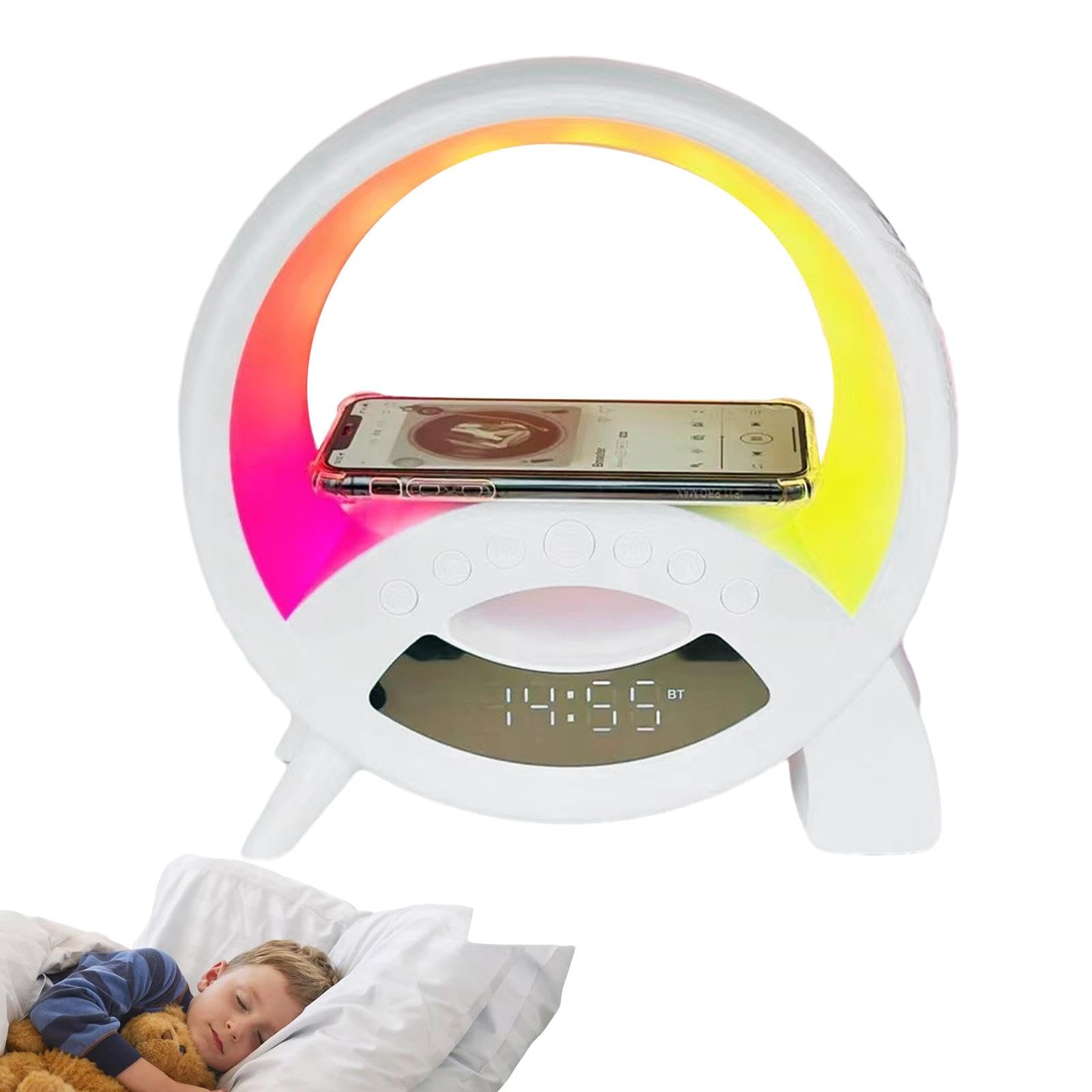 Fulenyi Wireless Bluetooth Speaker with Qi Wireless Charging Station | Portable Speaker with Alarm Clock & Bedside Lamp for Home, Office, Travel, Outdoor Use | Perfect for Bedroom, Desk, Dorm, Camping & Nightstand